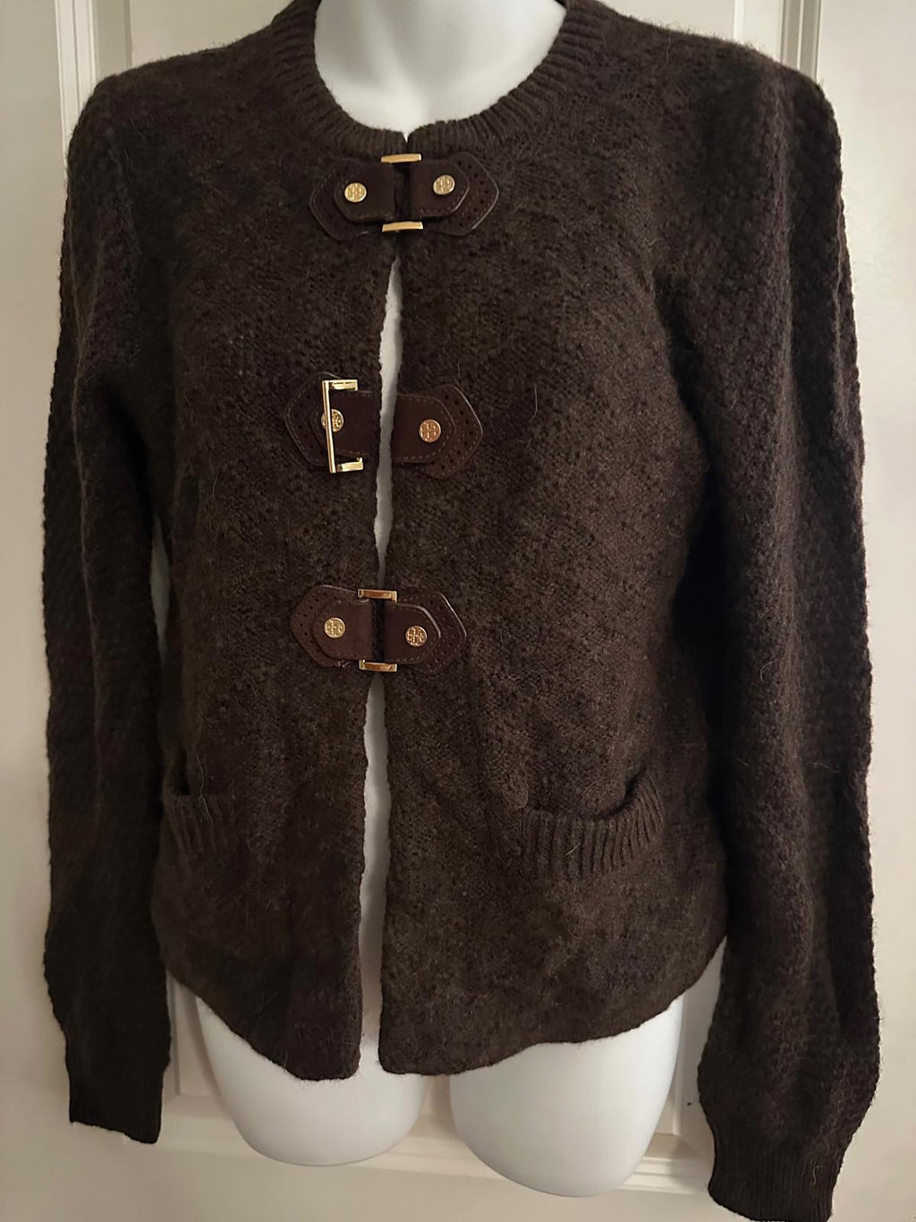 Tory Burch Brown Wool Toggle Cardigan Sweater M