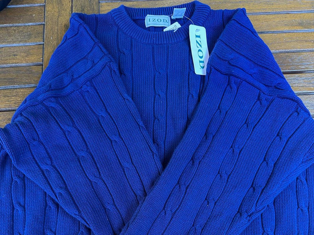 IZOD Men’s XL Royal Blue Cable Knit Cotton Sweater NWT