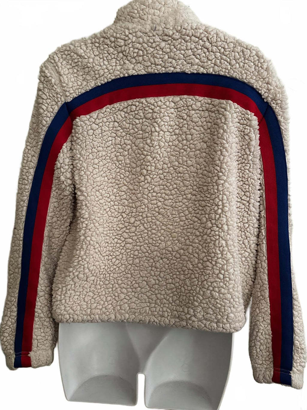 Garage Sherpa Fleece Zip Jacket Cream Red Blue Stripe M
