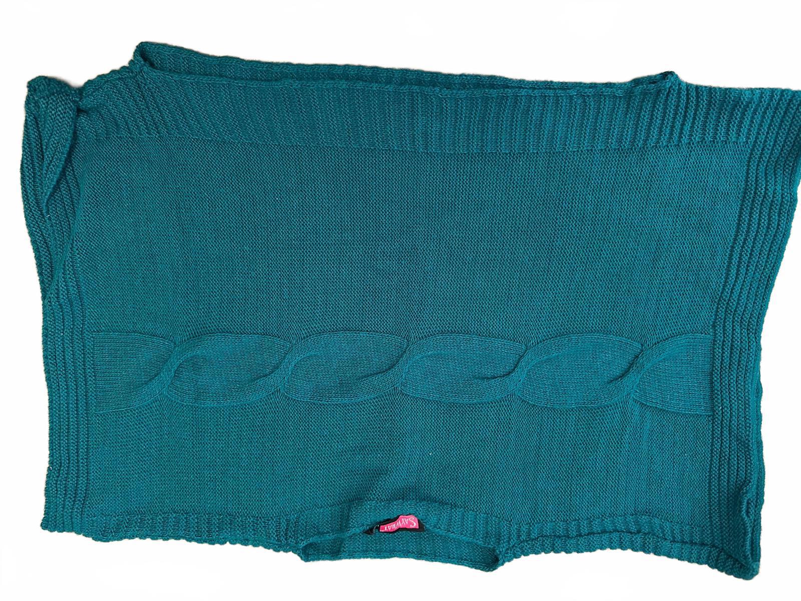 Teal Cable Knit Poncho Sweater Boho Oversized