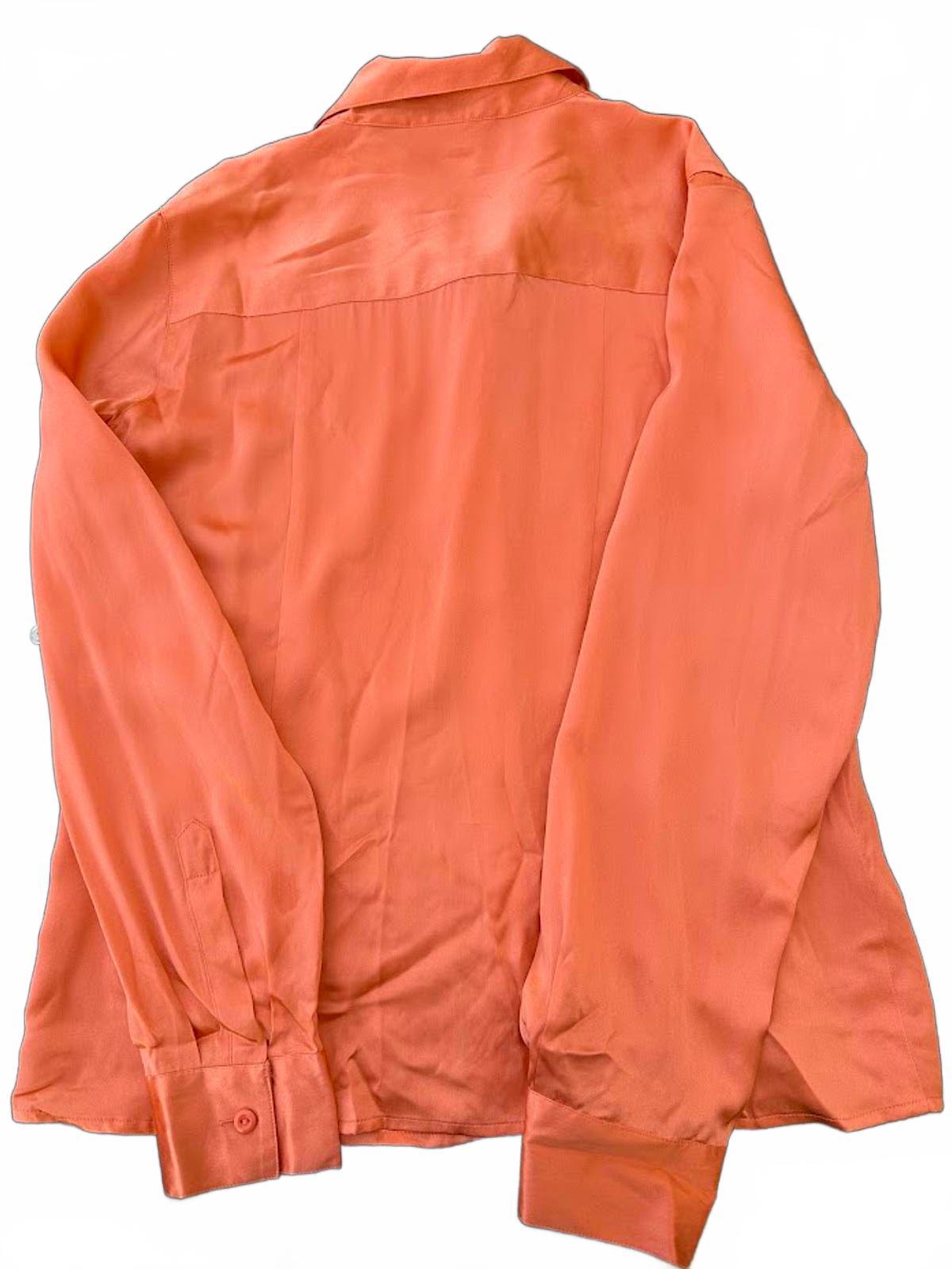Forenza Silk Button Front Blouse S Orange
