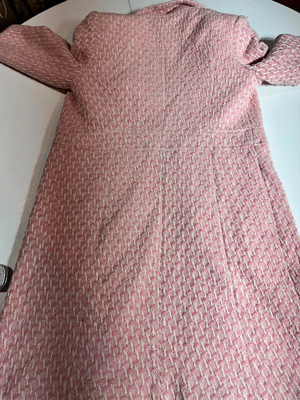 Vintage Pink Tweed Long Coat Satin Lined Medium