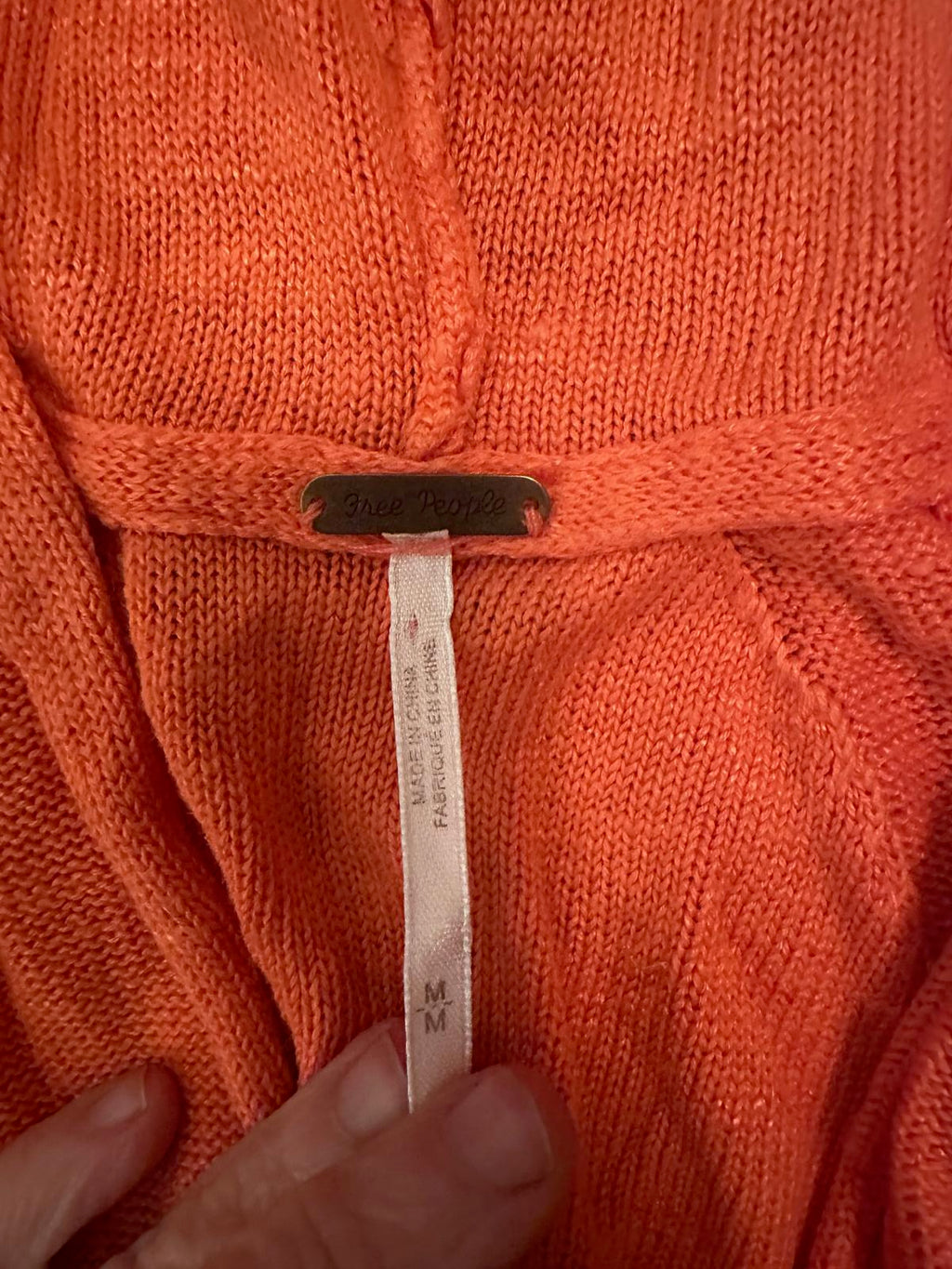 Free People Orange Knit Hooded Pullover Sweater M