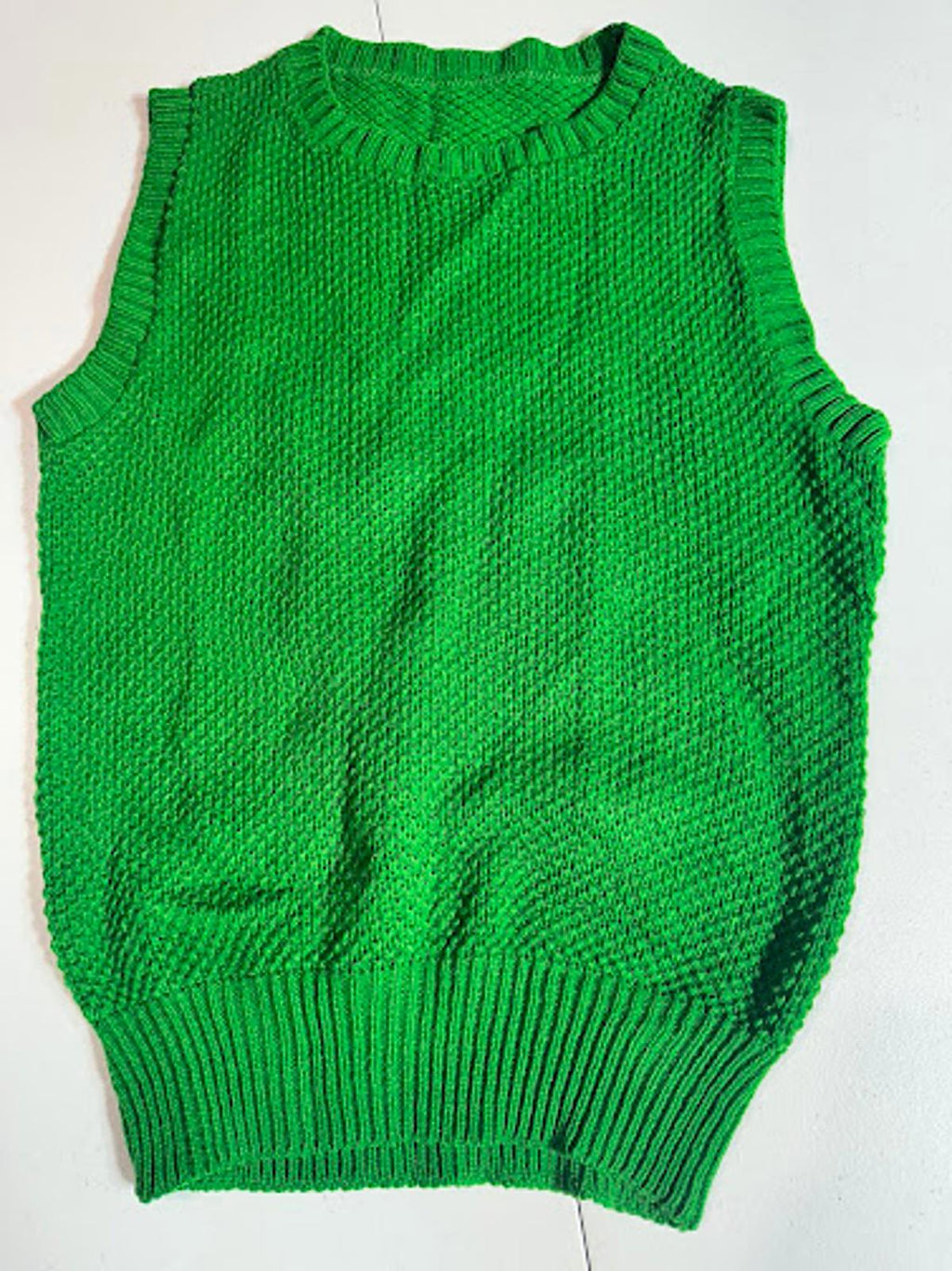 Vintage Green Knit Sweater Vest Sleeveless Textured