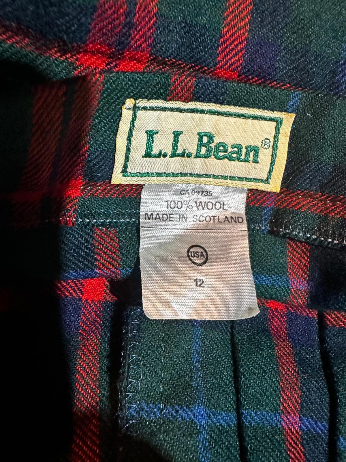 Vintage L.L. Bean 100% Wool Plaid/Tartan Pleated Skirt — Made in Scotland