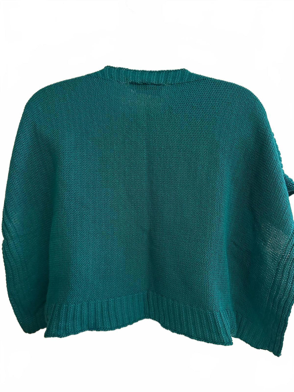 Teal Cable Knit Poncho Sweater Boho Oversized