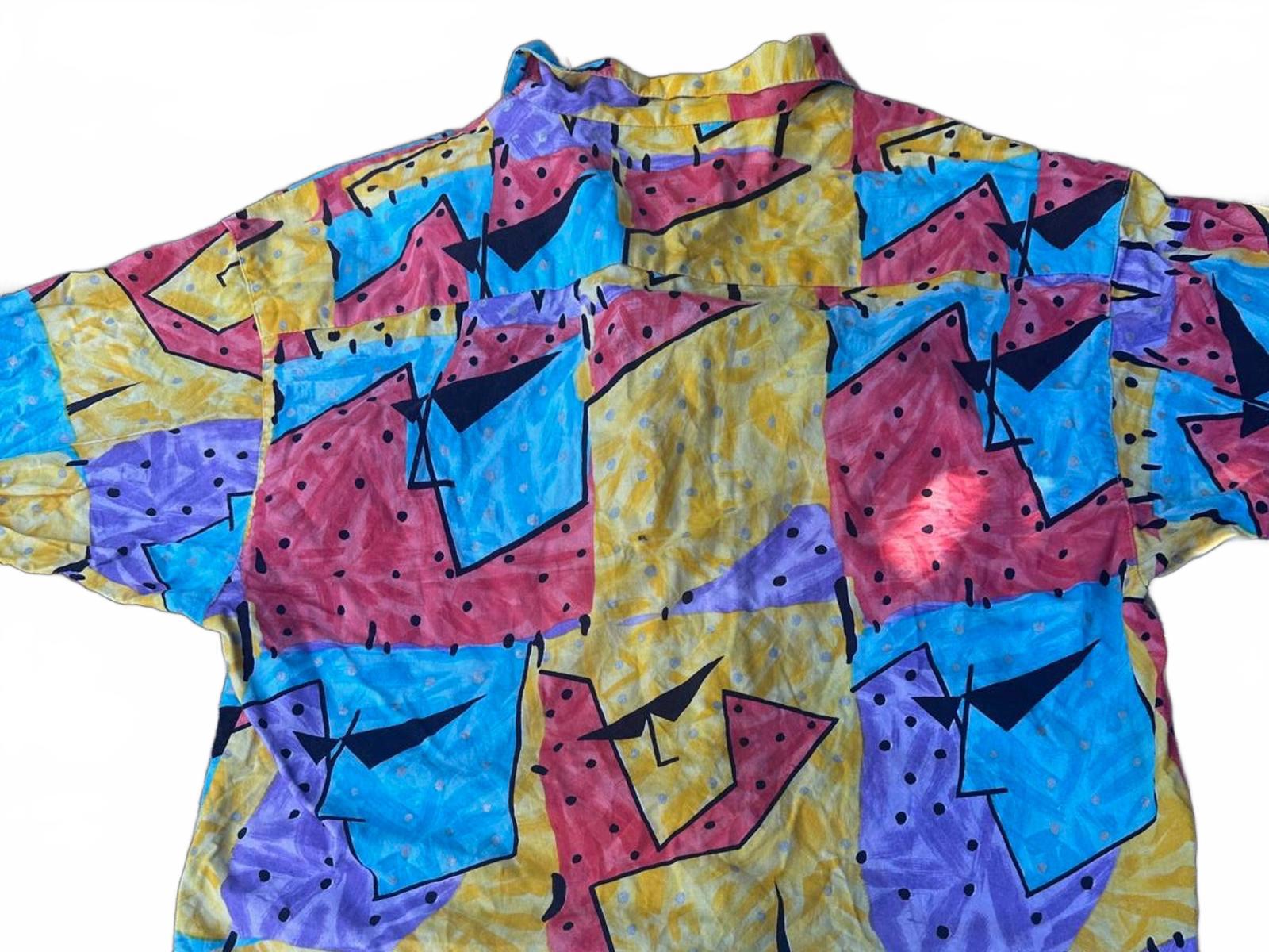 Vintage “Catchit” Made in USA Button-Down Shirt — Bold 80s Geometric Print