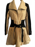 bebe XS tan moto trench coat faux leather belt zip