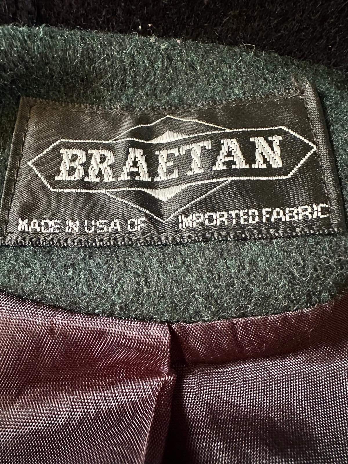 Vintage Braetan USA Made Colorblock Wool Coat Hooded 80s 90s Oversized M