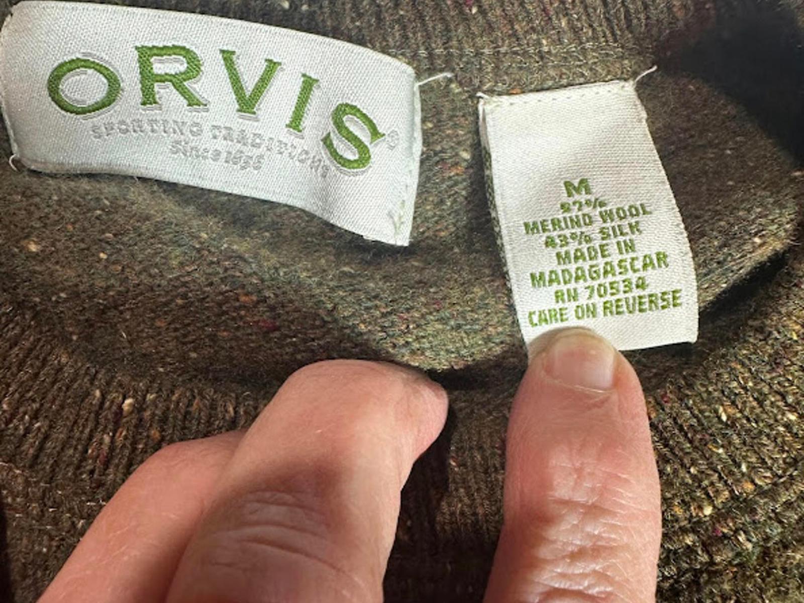 Orvis Wool Tweed Fleck Knit Sweater Olive Brown M