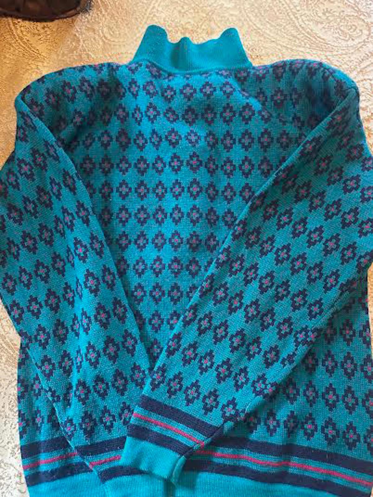 Vintage Nordstrom Teal Geometric Knit Polo Sweater S