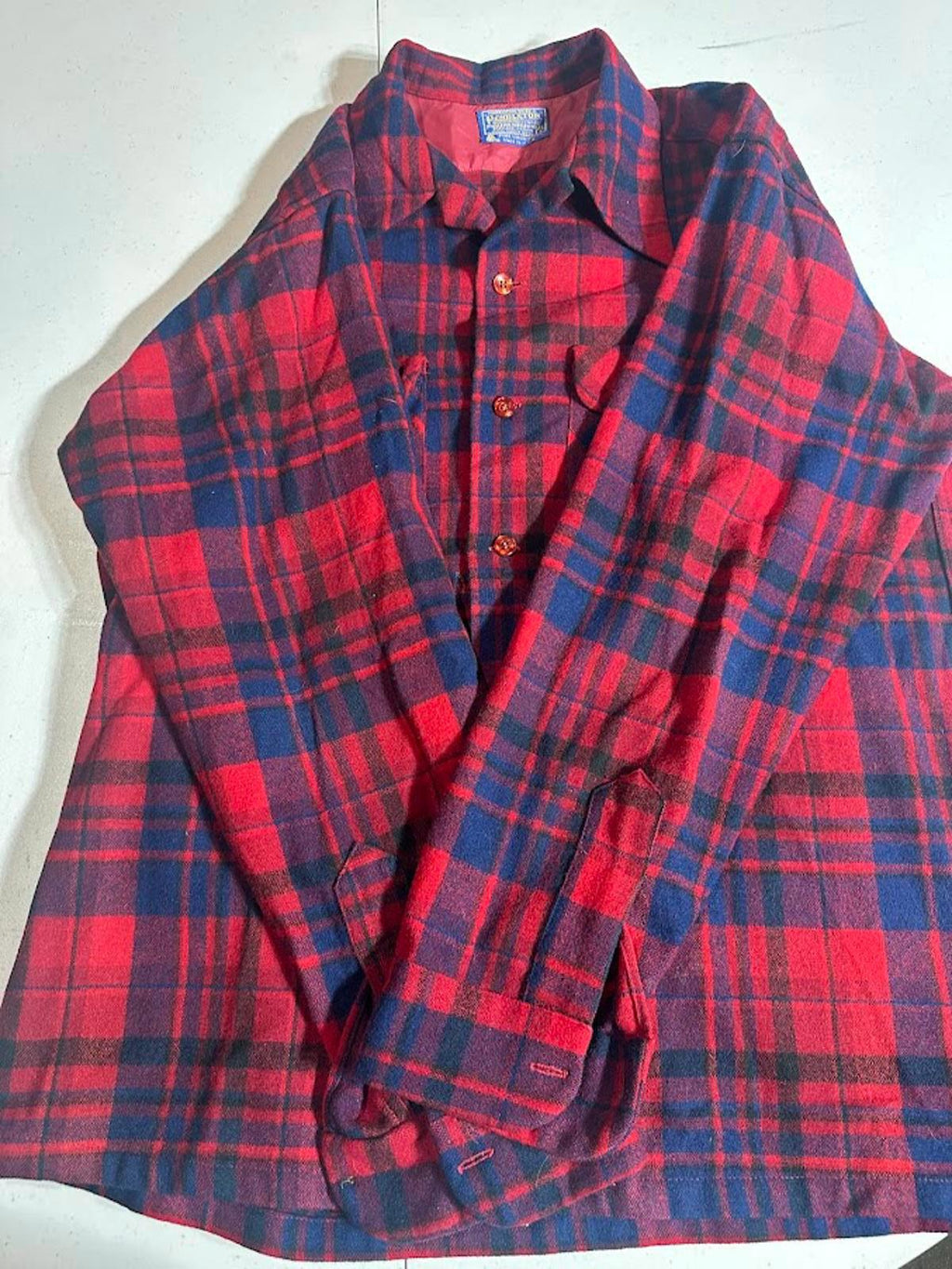 Vintage Pendleton Red Plaid Wool Board Shirt USA L