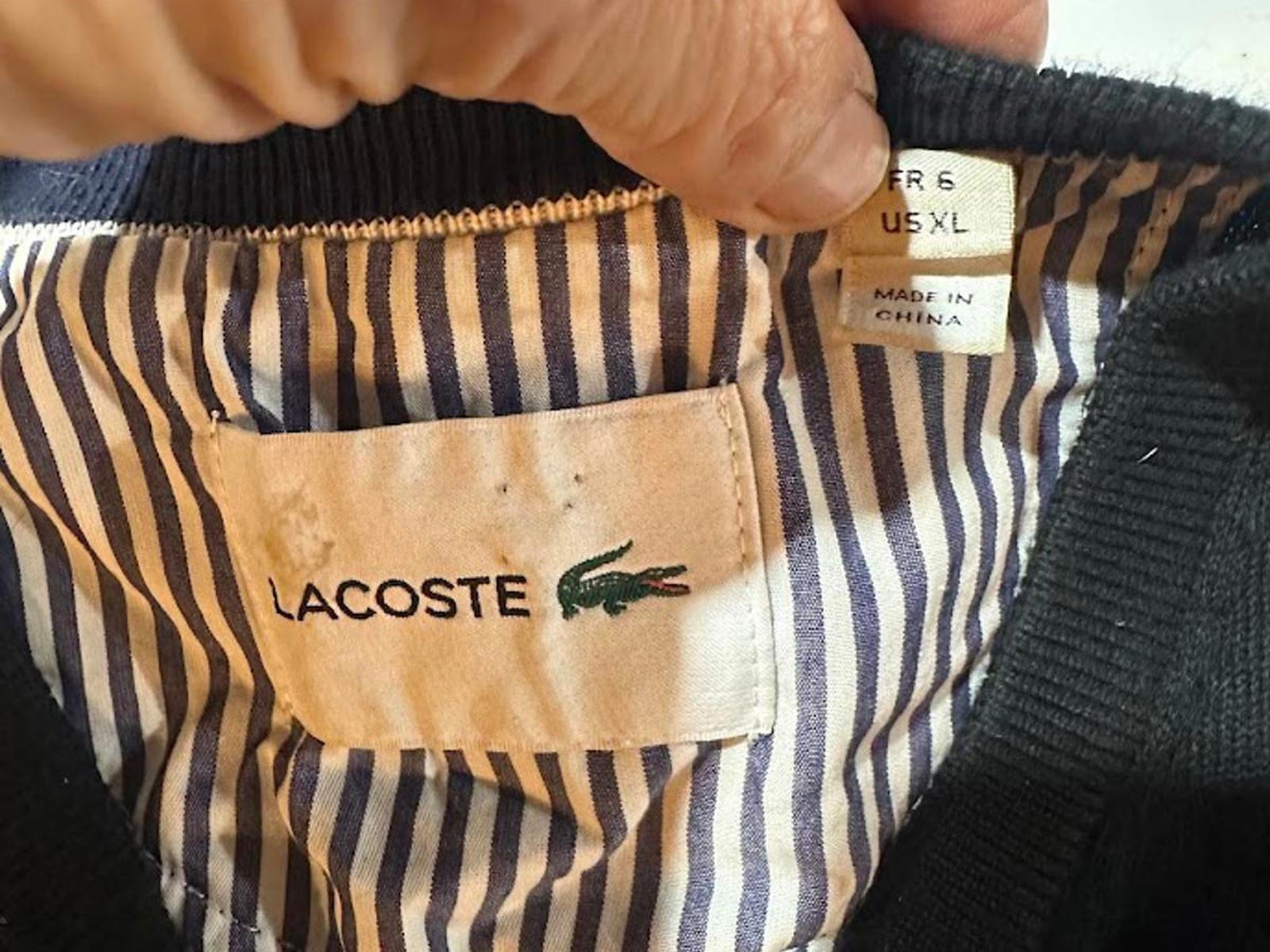 Lacoste Black V-Neck Cotton Sweater XL