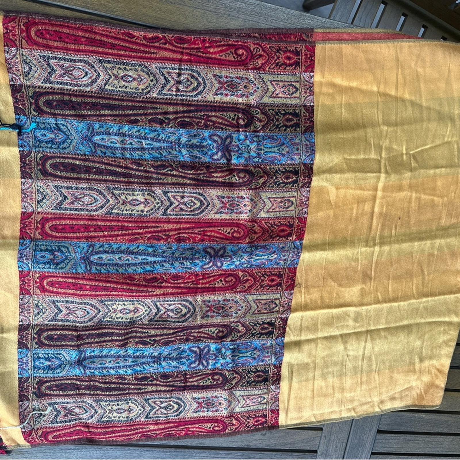 Vintage Paisley Silk Scarf Shawl Multicolor