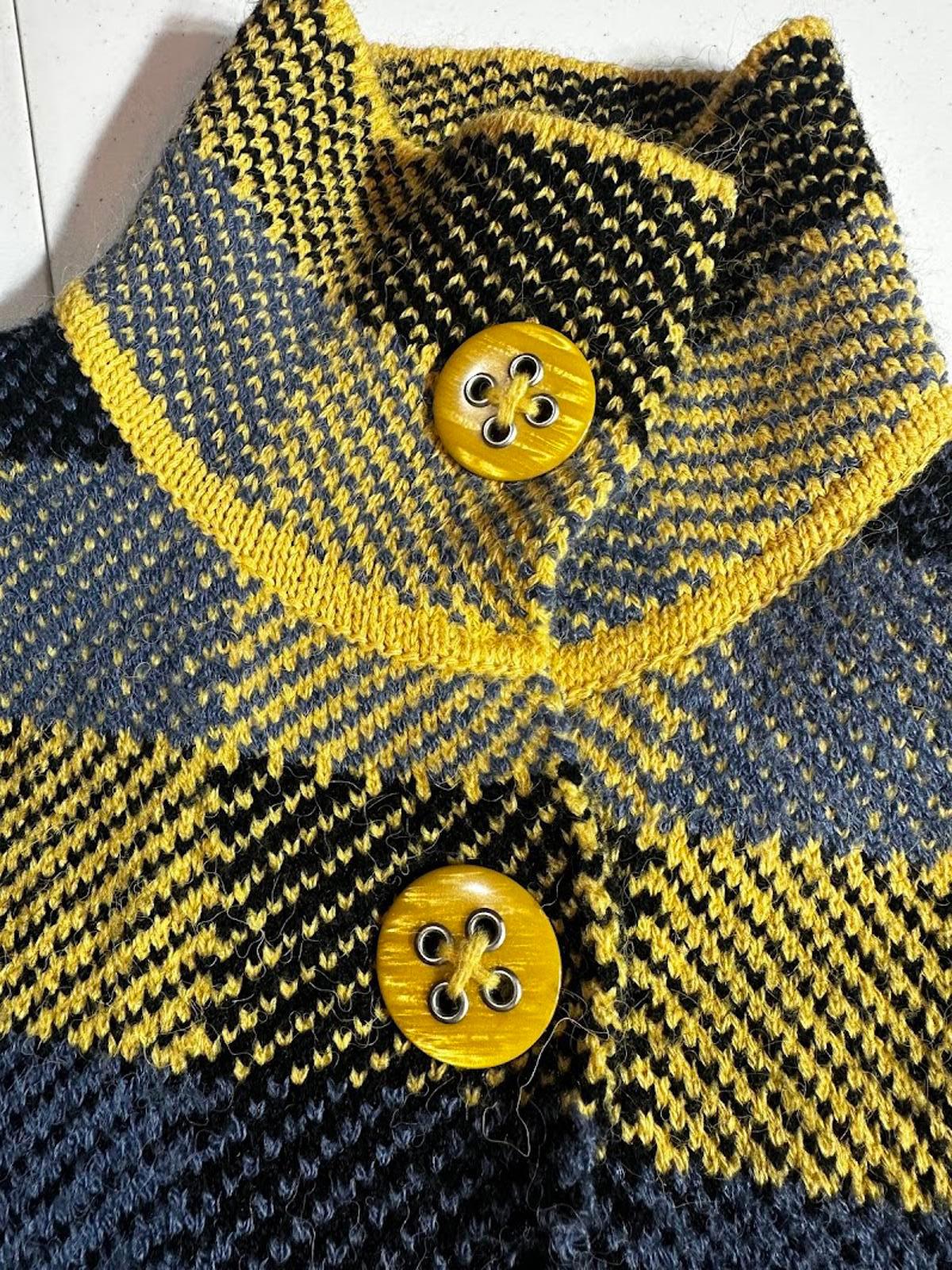 Hand Knit Plaid Wool Jacket Yellow Black Women Small