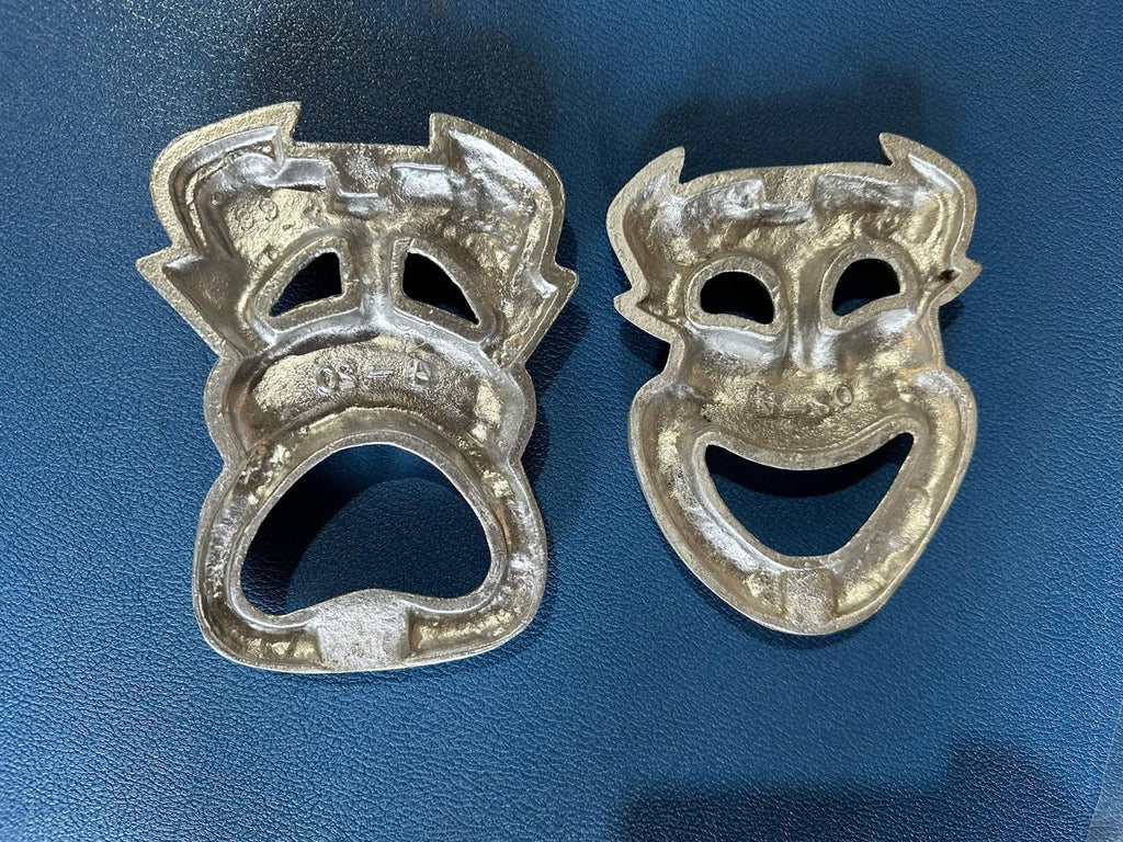 Vintage CAST ALUMINUM Comedy Tragedy Wall Plaque Mask 2pcs.