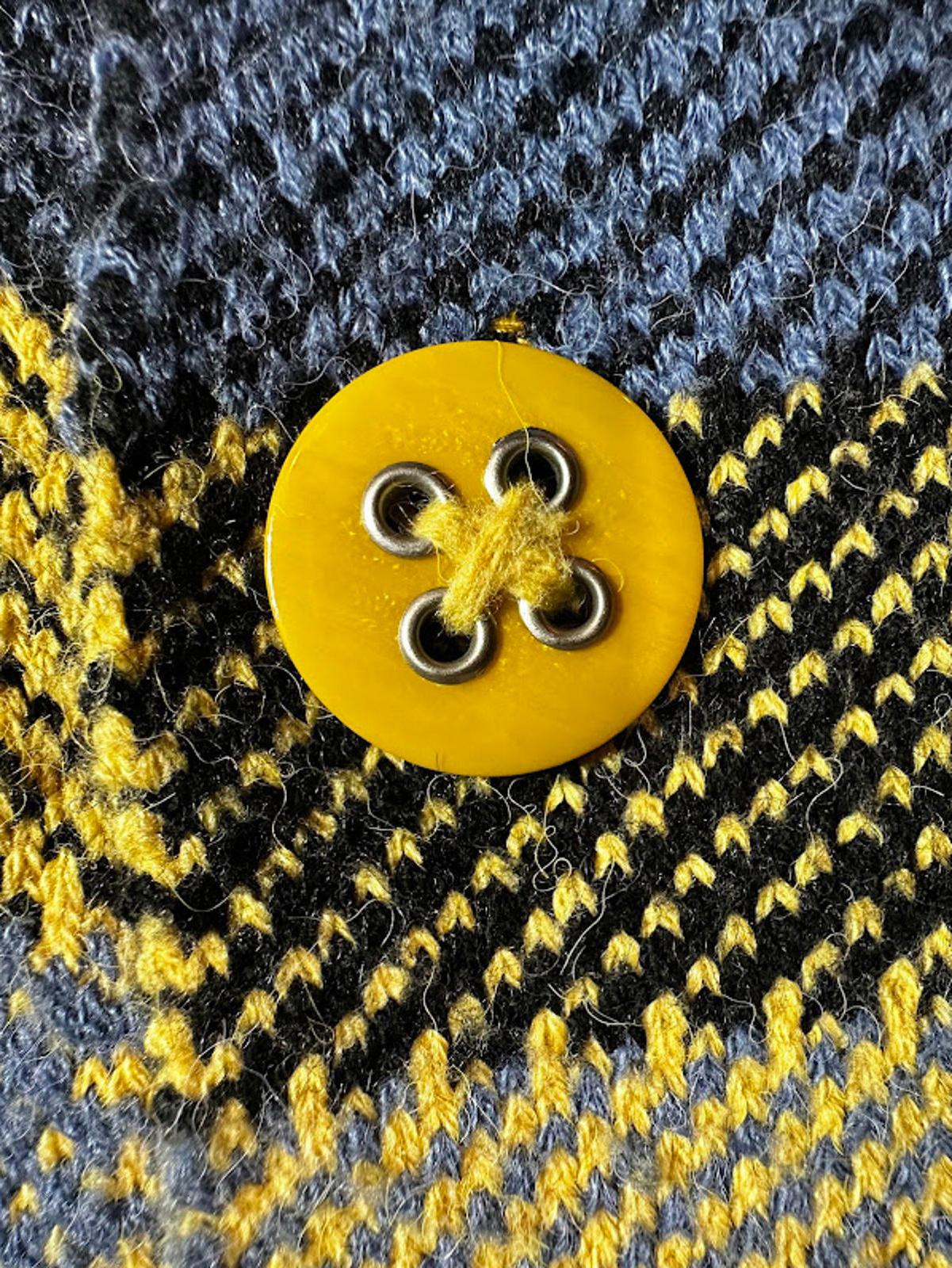 Hand Knit Plaid Wool Jacket Yellow Black Women Small
