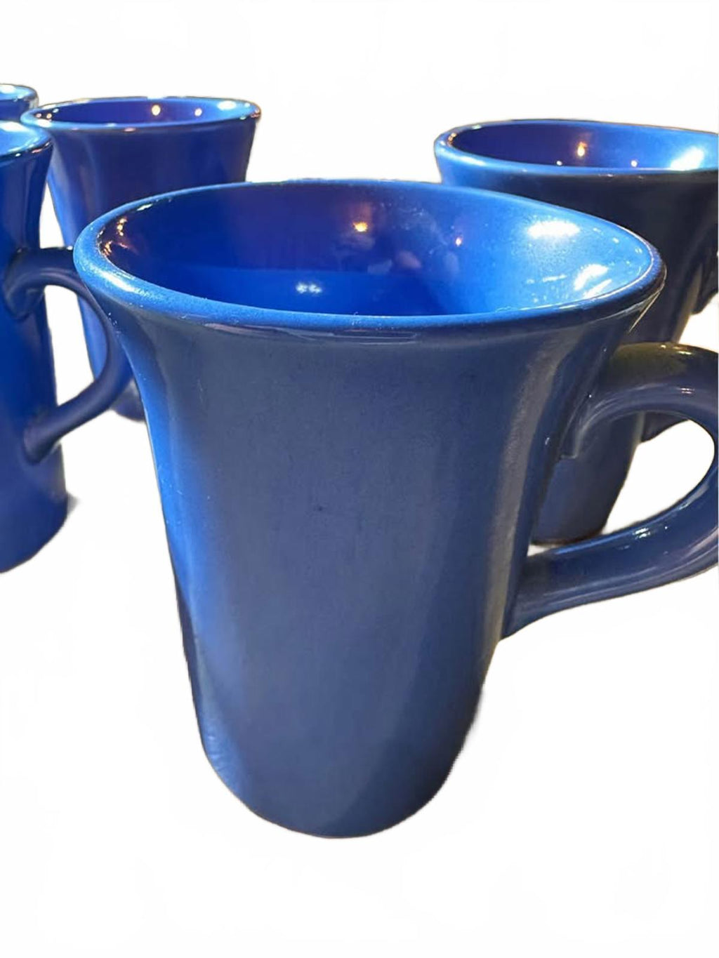 Vintage Cobalt Blue Stoneware Coffee Mugs Set of 6