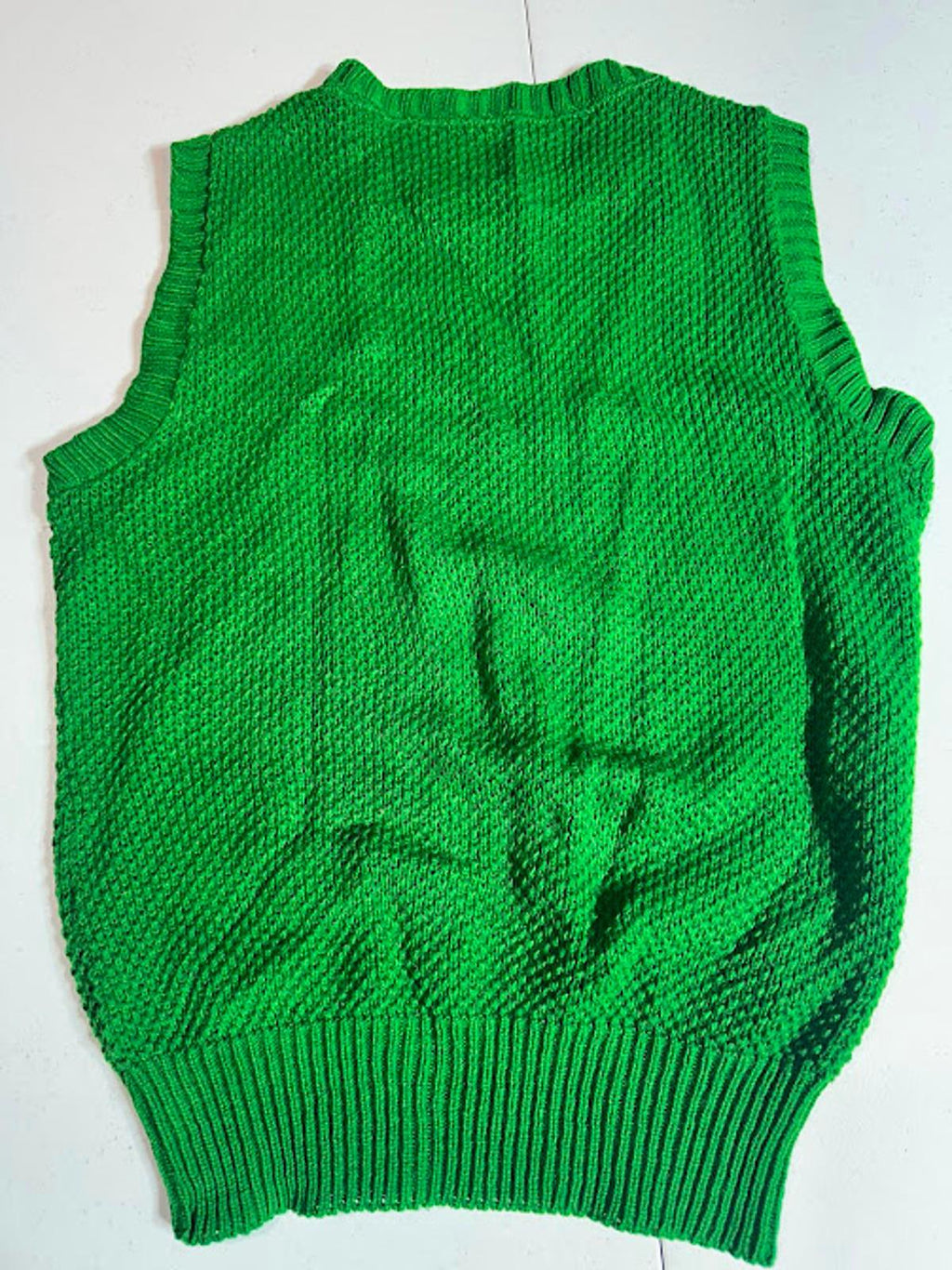 Vintage Green Knit Sweater Vest Sleeveless Textured