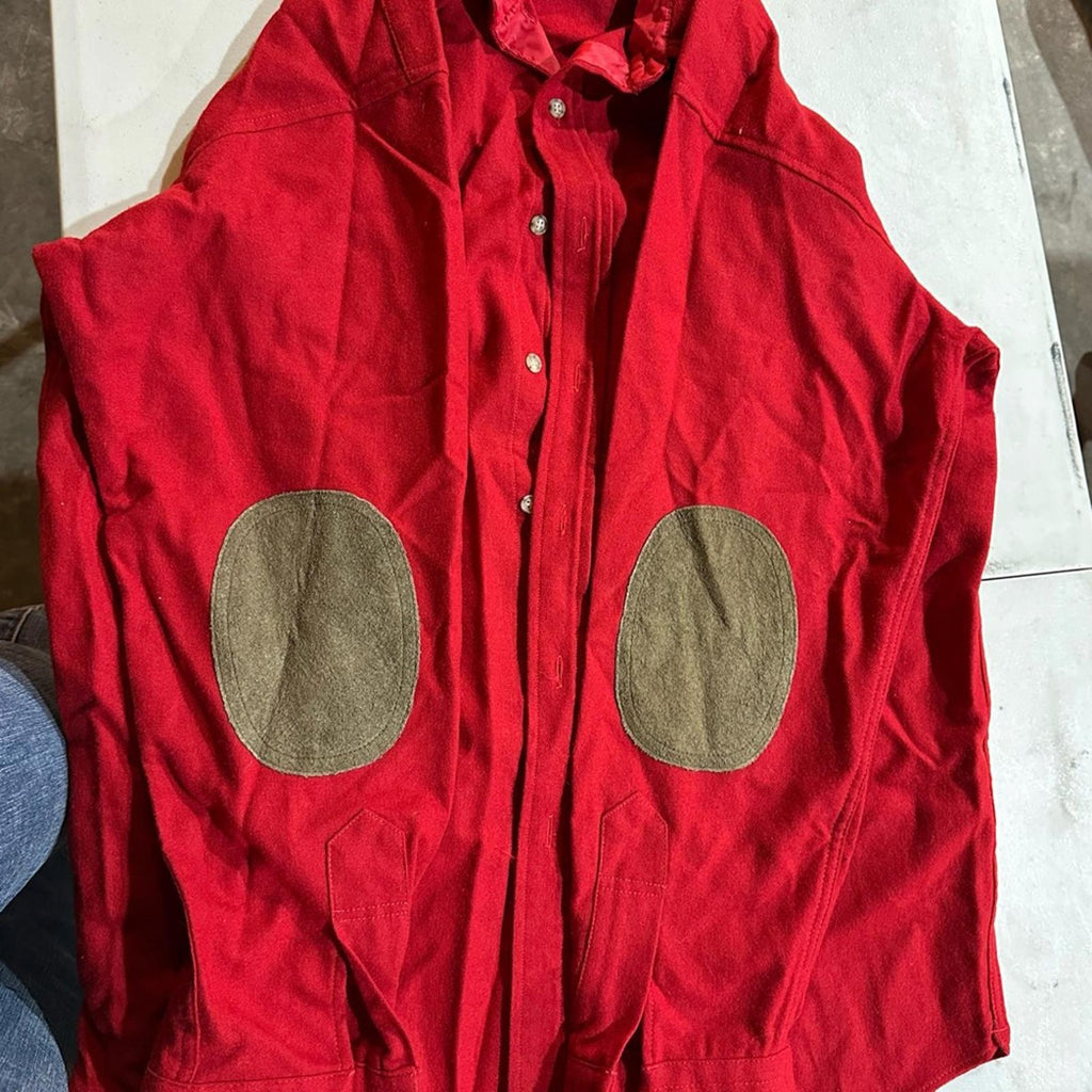 Vintage Pendleton Wool Shirt Jacket Red suede elbow patches
