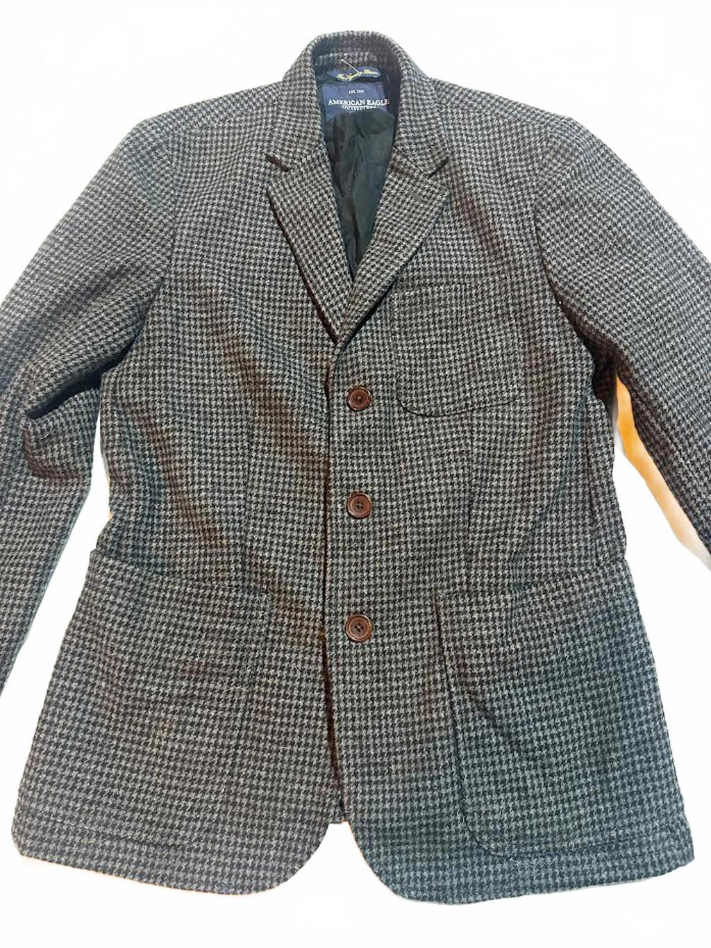 American Eagle Houndstooth Wool Blazer w Elbow Patches
