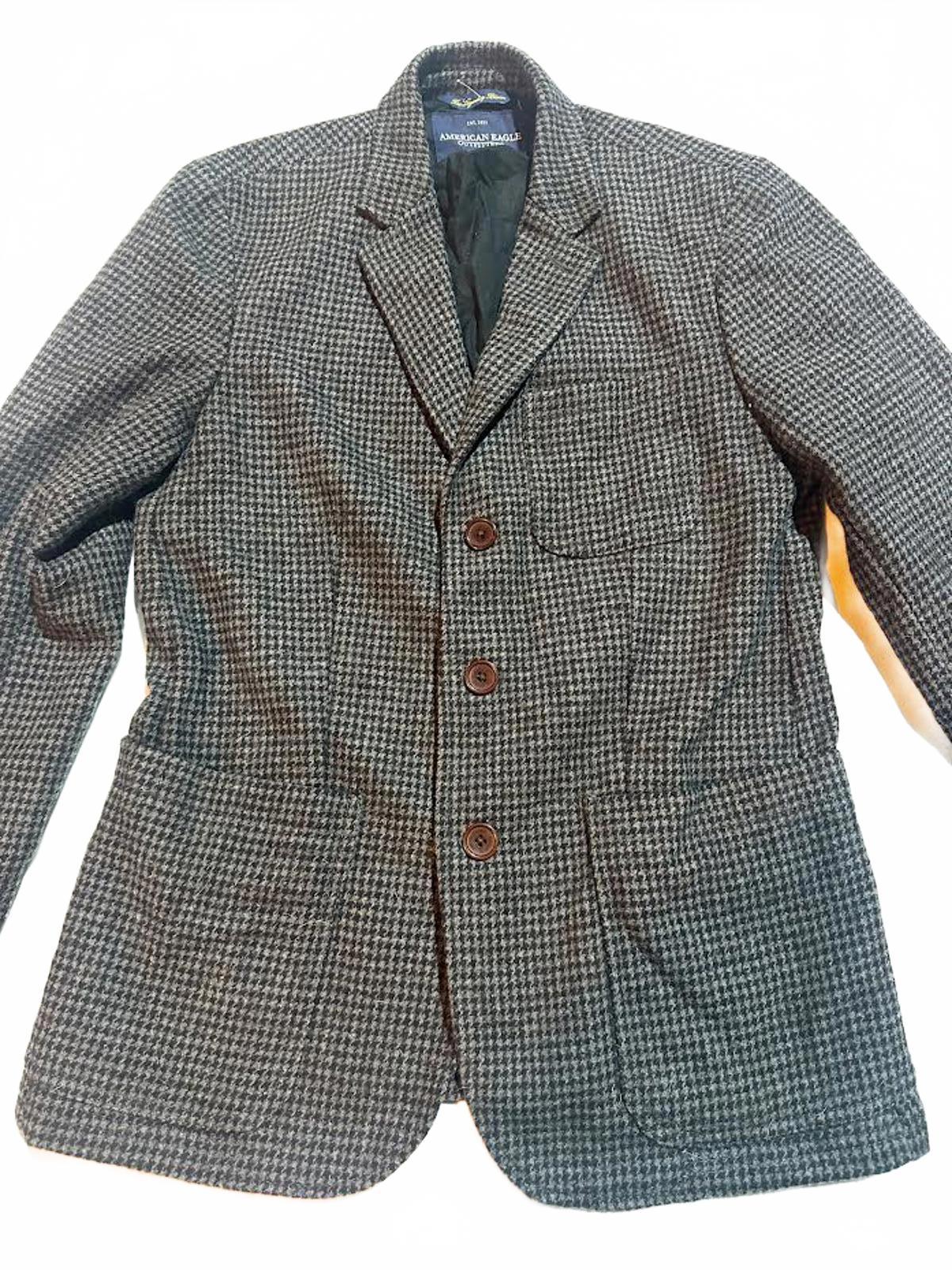 American Eagle Houndstooth Wool Blazer w Elbow Patches