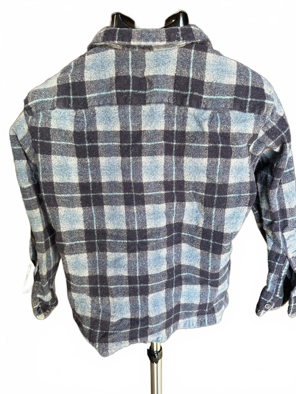 Pendleton Blue Gray Plaid Wool Shirt Jacket L