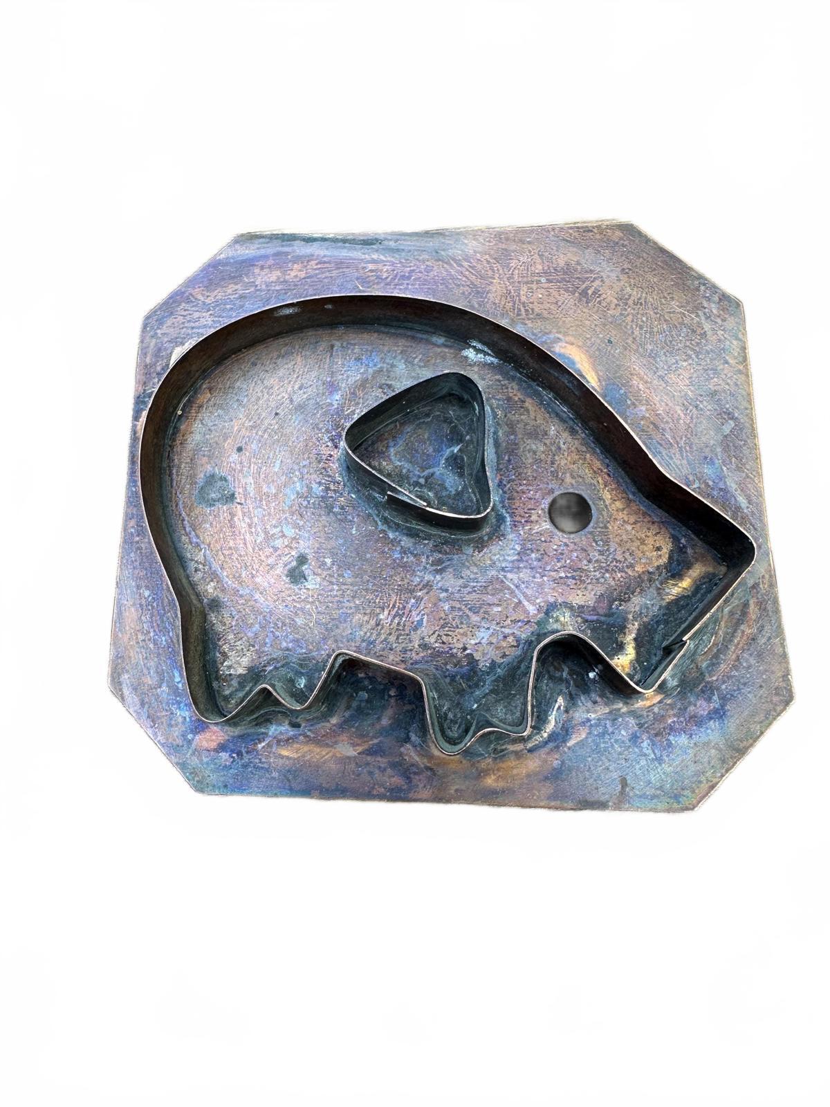 Vintage Metal Pig Mold – Stylized Hog – Copper/Brass Folk Art Mold