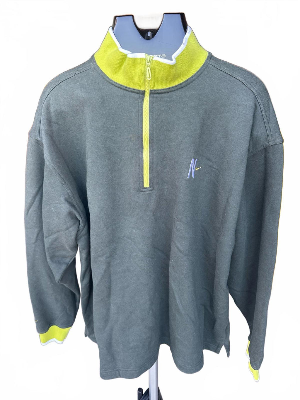 Nike Dark Green & Neon Half-Zip Sweatshirt – Embroidered "N" & Swoosh, XL