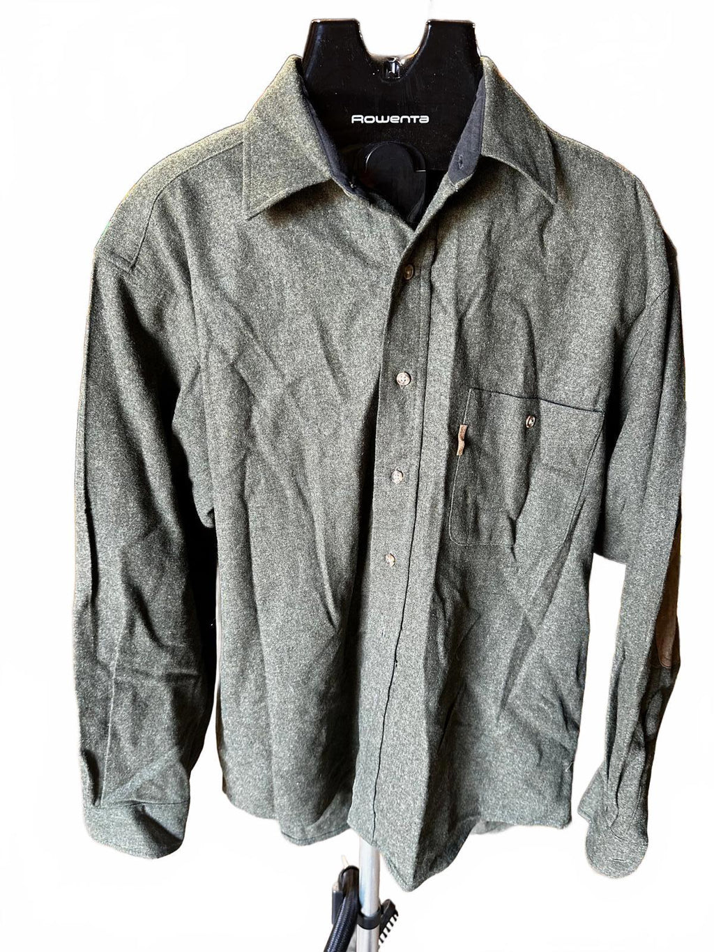 Pendleton Washable Wool Shirt Jacket L Green Suede Elbow Patches USA Vintage