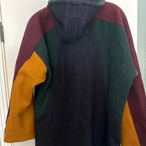 BRAETAN vintage 90s green, navy, gold and burgundy wool coat with hood #winter #woolcoats #bintagecoats