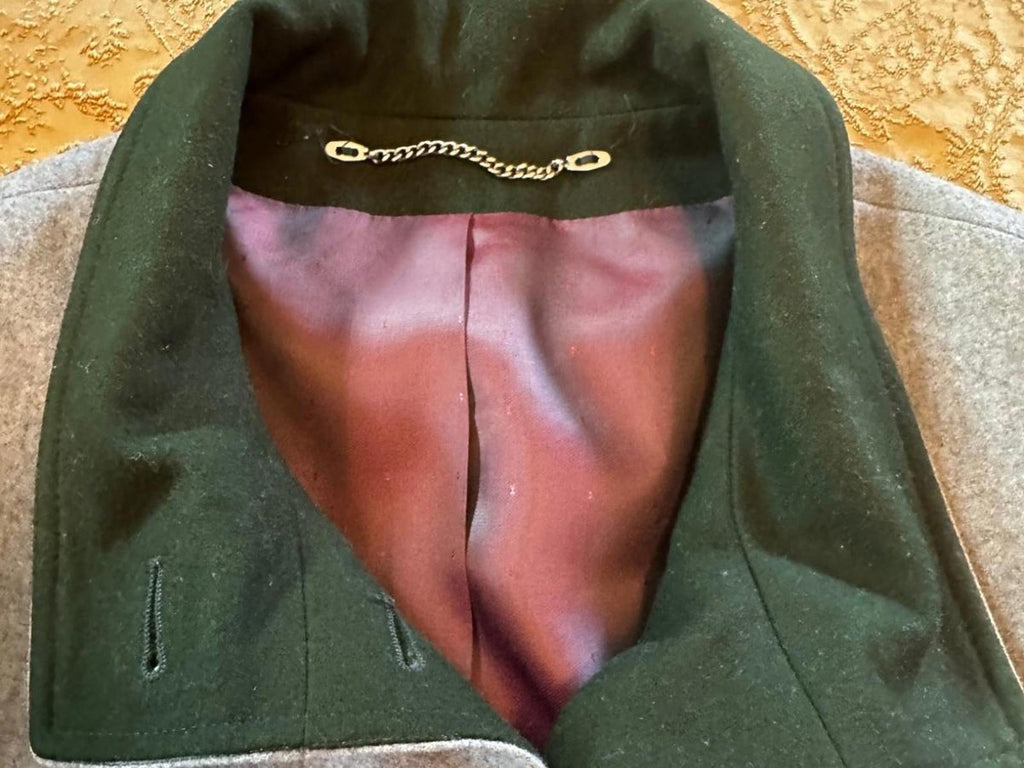 Bauer Classic Grey Wool Coat Green Collar Sz 40