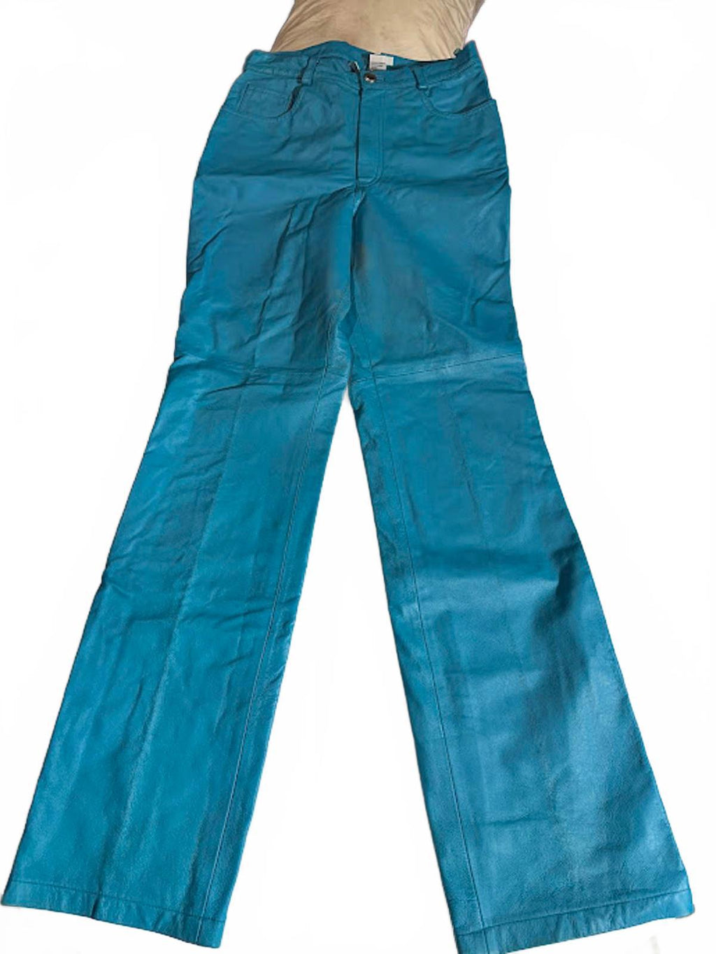 Vintage Teal Leather High Rise Pants Straight Leg 28W