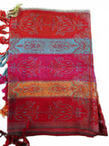 Red Multicolor Paisley Shawl Wrap 74"x28" Cotton Wool Blend