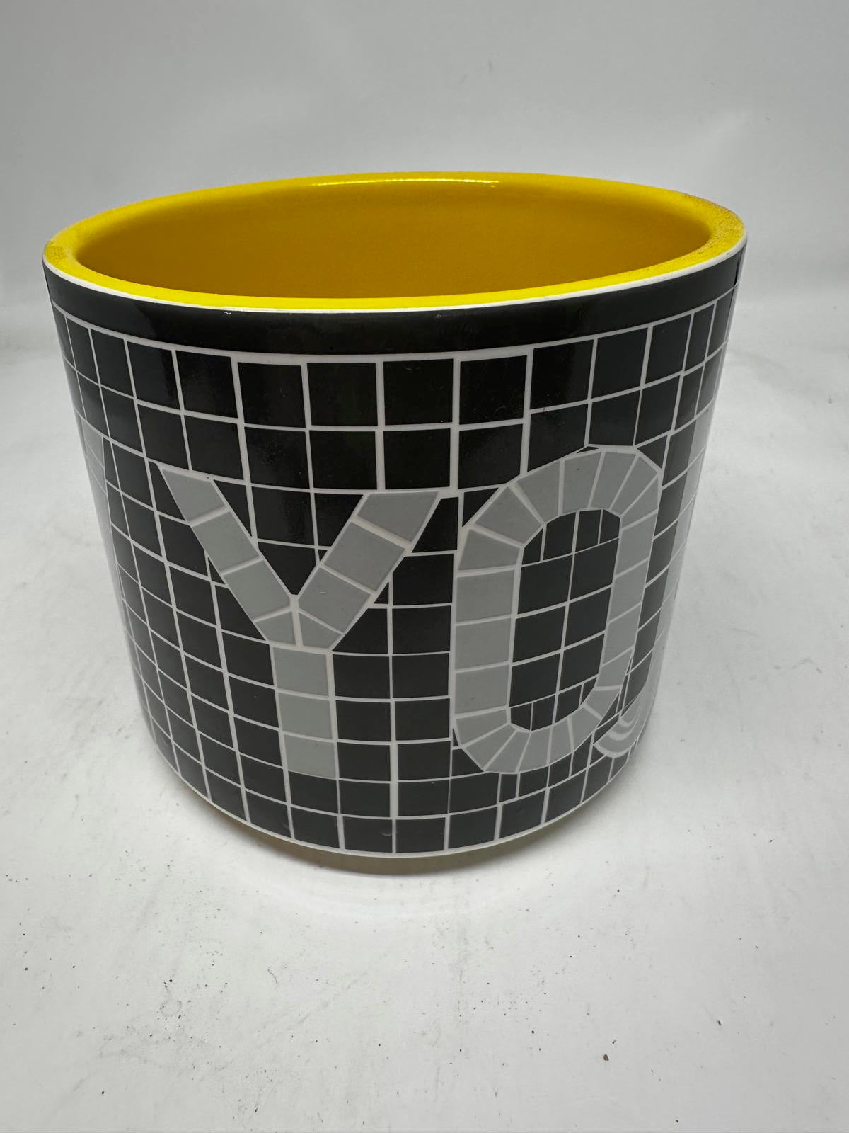Starbucks “LOVE” Mosaic Tile Mug Yellow Interior 12 fl oz Ceramic 2010s Retired