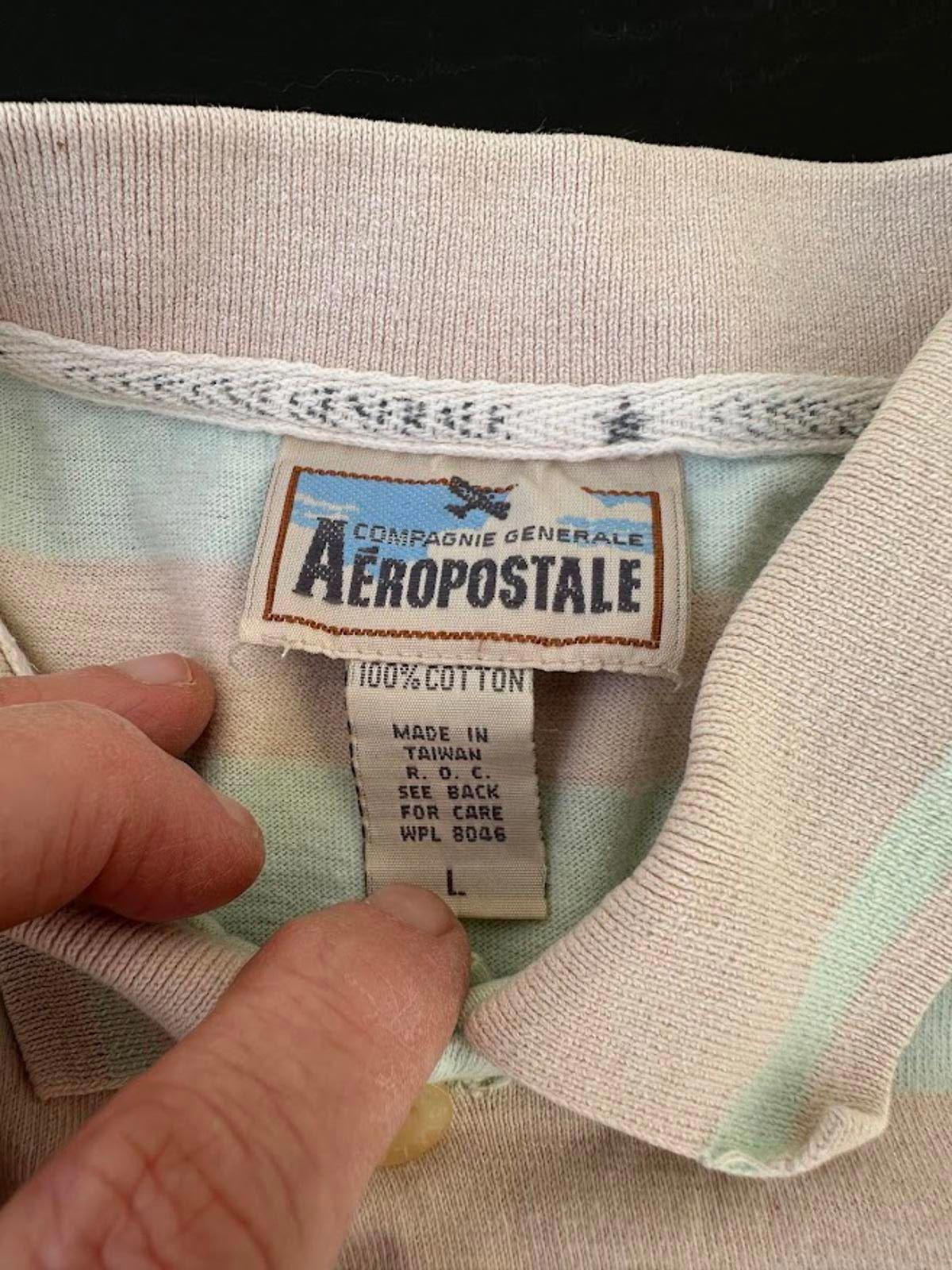 Aeropostale Stripe Polo Pink Green Puzzle Patch