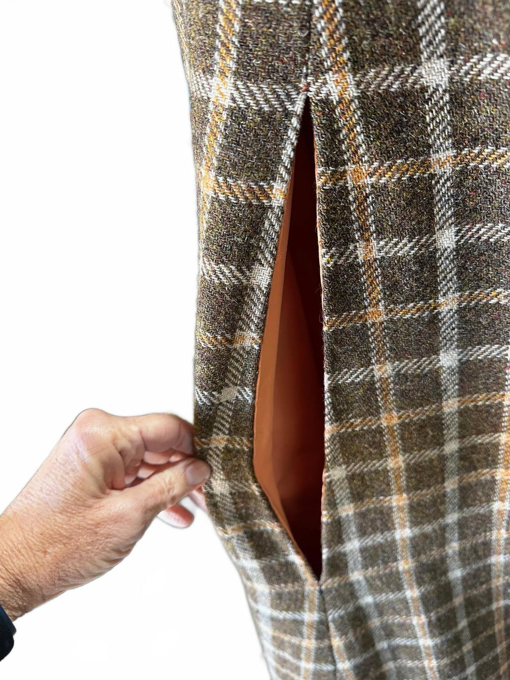Vintage Brown Plaid Wool Full-Length Cape Coat Lined