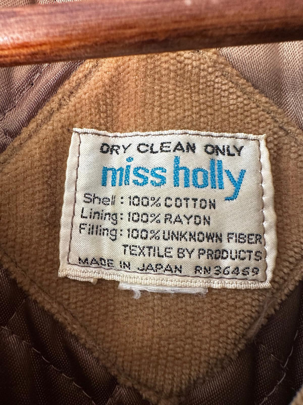 Vintage 1970s Miss Holly Corduroy Coat Made Japan Quilted Lined Double-Breasted