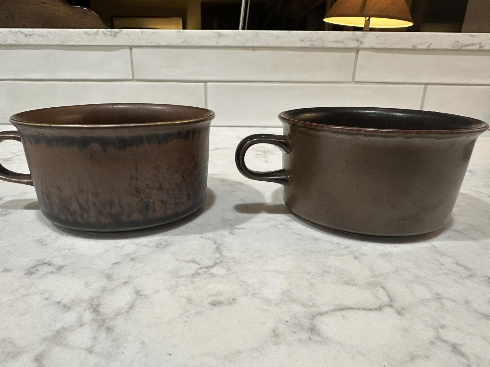 Arabia of Finland Ruska Flat Coffee Cups 3-1/2 Inch MCM. Set Of 2