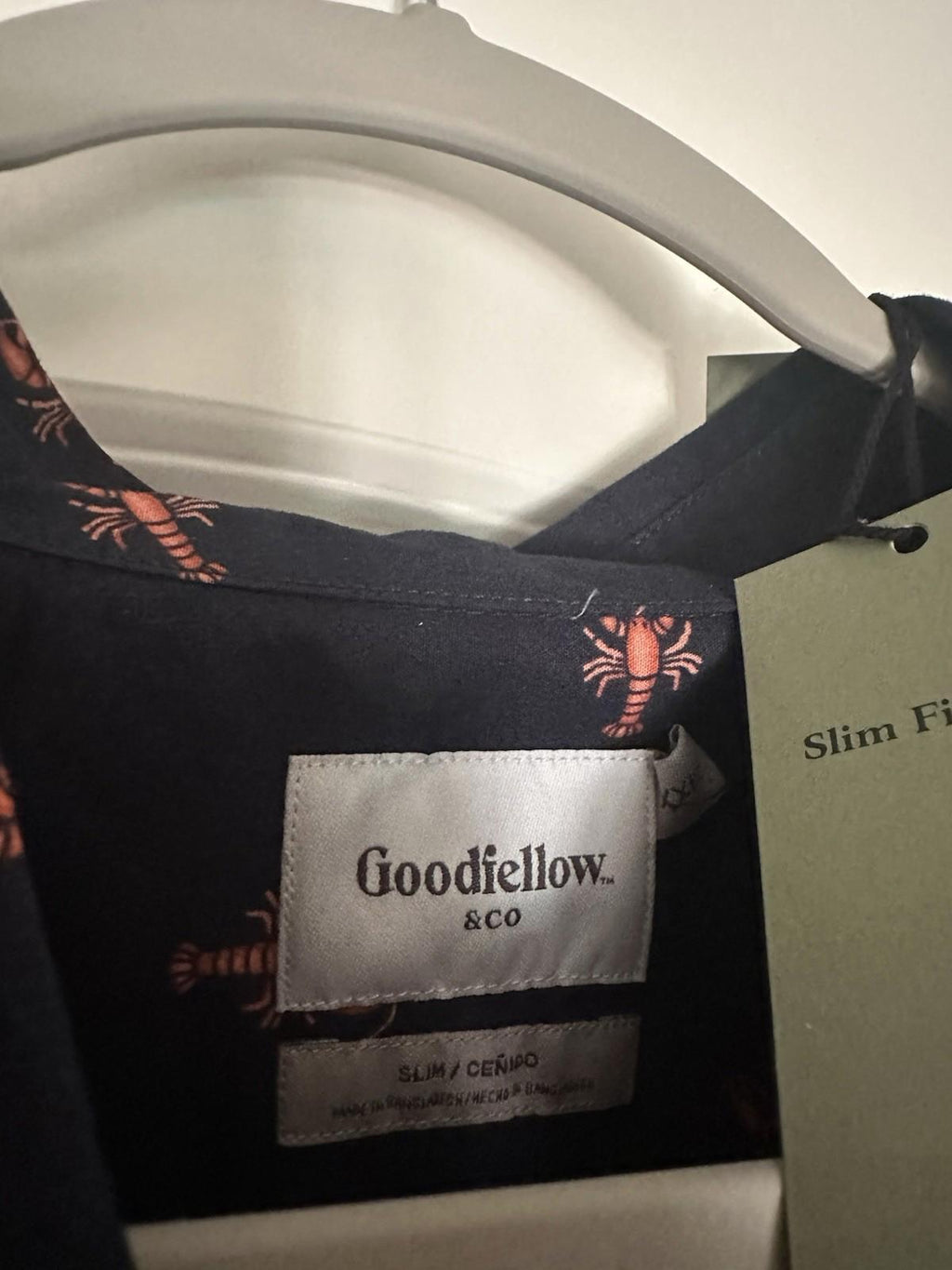 Goodfellow co Button Up Shirt Men's XXL Slim Blue with Orange Lobster Print