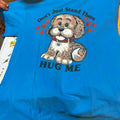 Vintage 1980s “Don’t Just Stand There, Hug Me” Puppy Graphic T-Shirt – Blue – Lutex Tag – Single Stitch