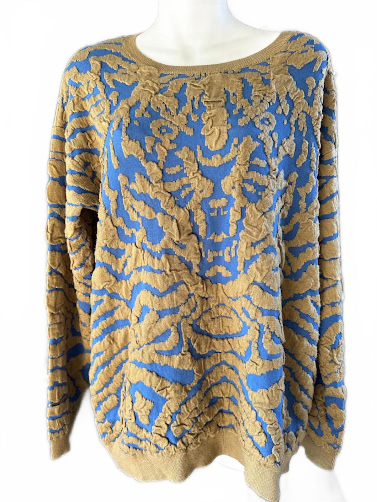 Cherish Textured Knit Sweater Blue Tan L