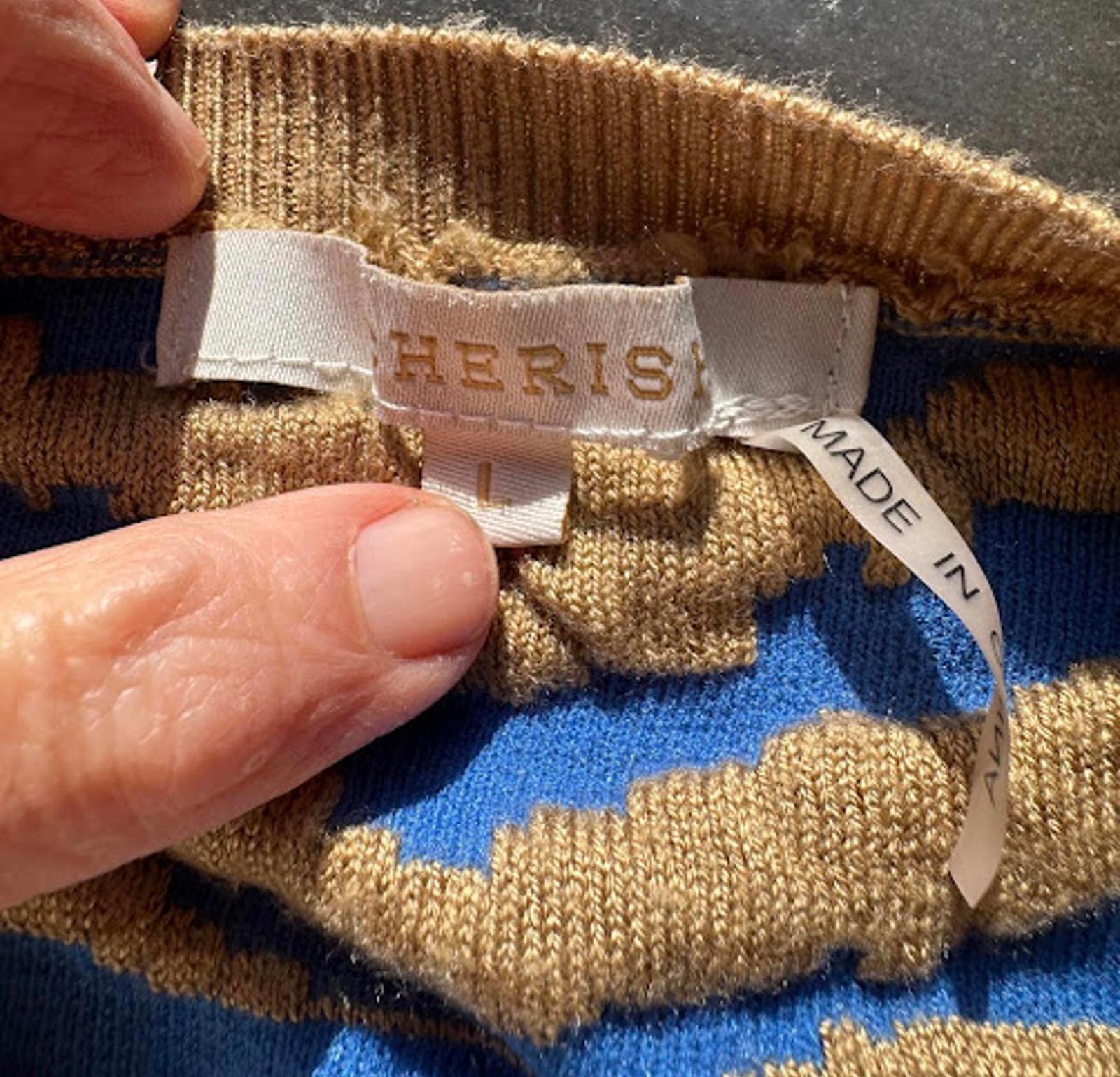 Cherish Textured Knit Sweater Blue Tan L
