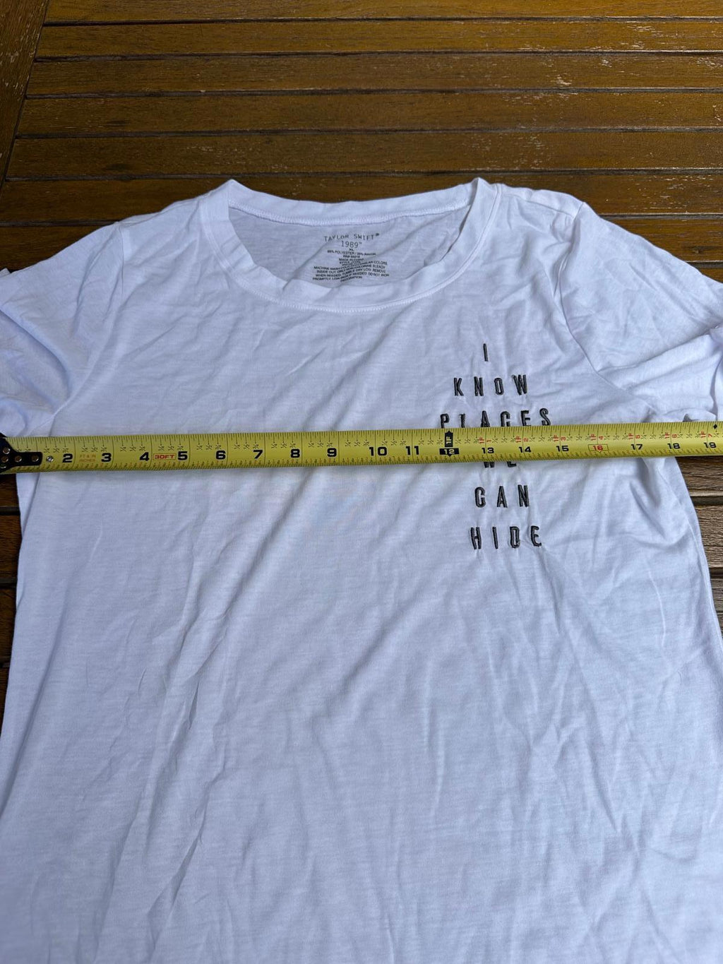 Taylor Swift 1989 “I Know Places We Can Hide” Embroidered Lyric Tee  Curved Hem