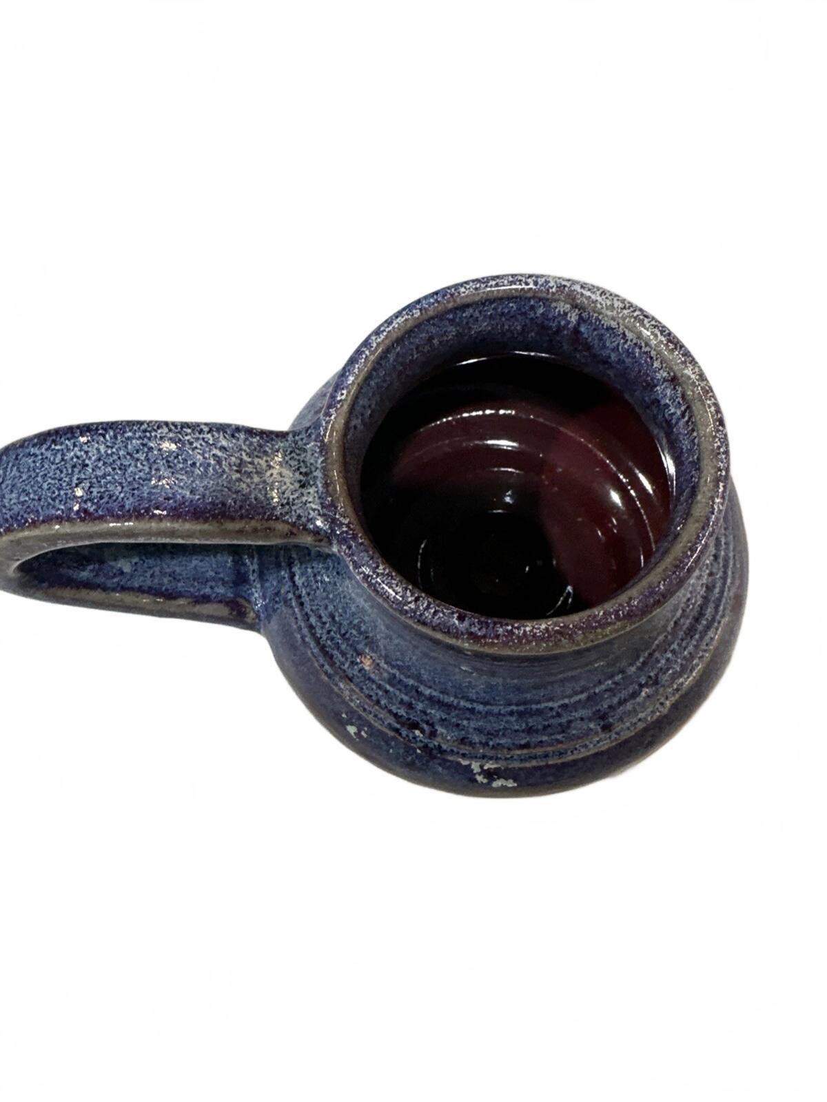Signed Studio Pottery Blue Brown Pitcher 5.25"