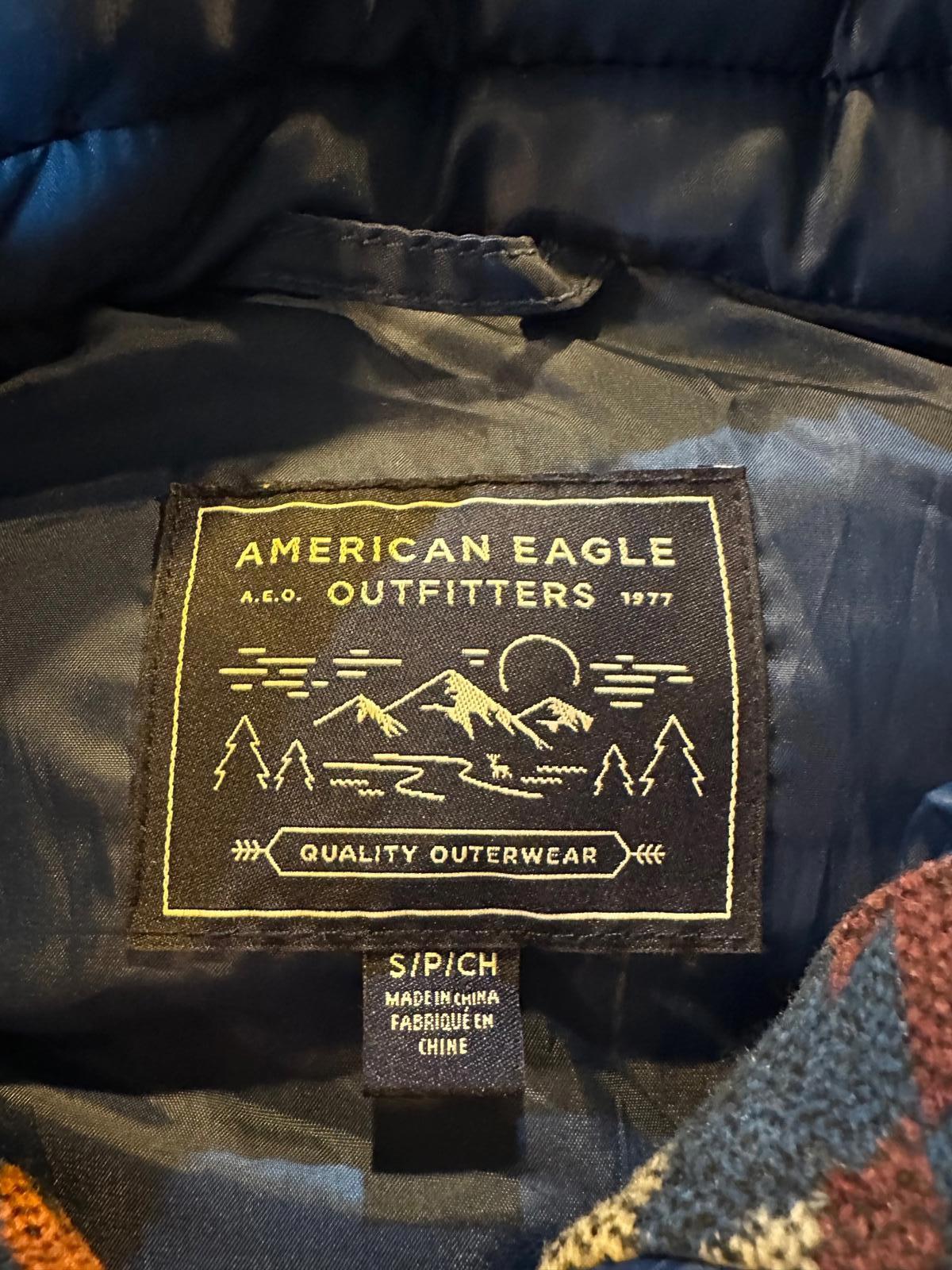 American Eagle Aztec Southwestern Puffer Vest Blue Red Small