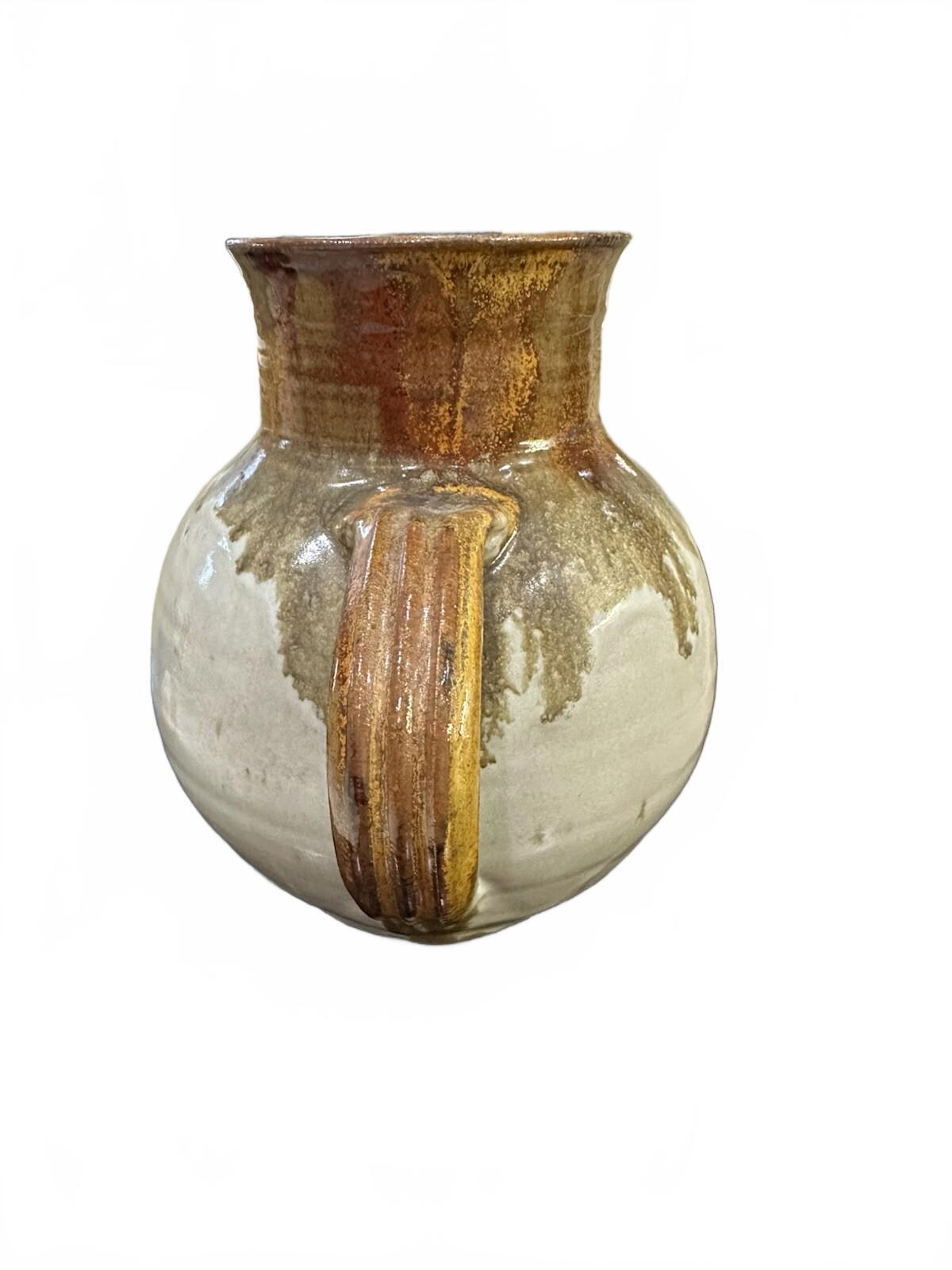 Studio Pottery Glazed Ceramic Pitcher Brown Beige 8"