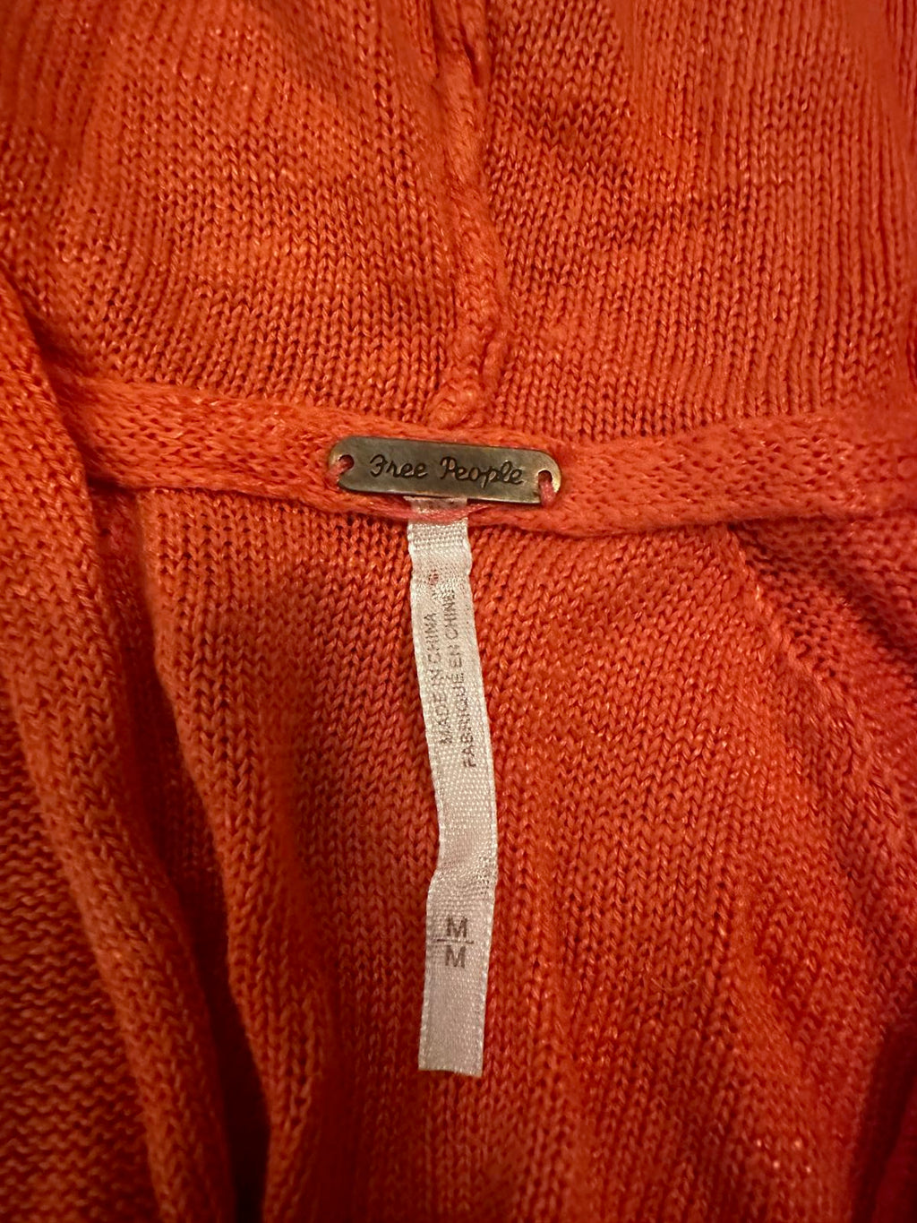 Free People Orange Knit Hooded Pullover Sweater M