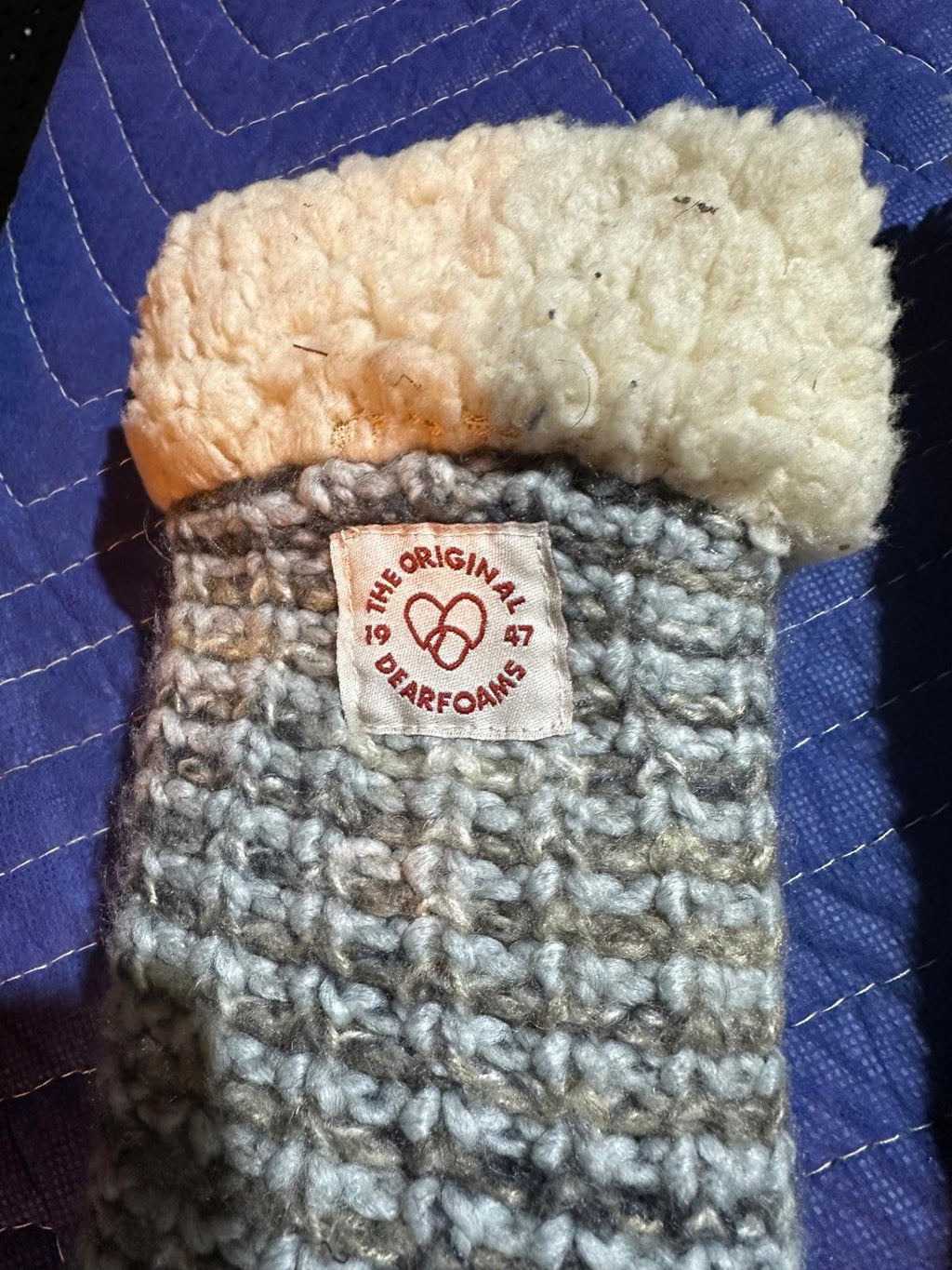 Dearfoams Knit Slipper Socks Gray Sherpa Lined Non-Slip