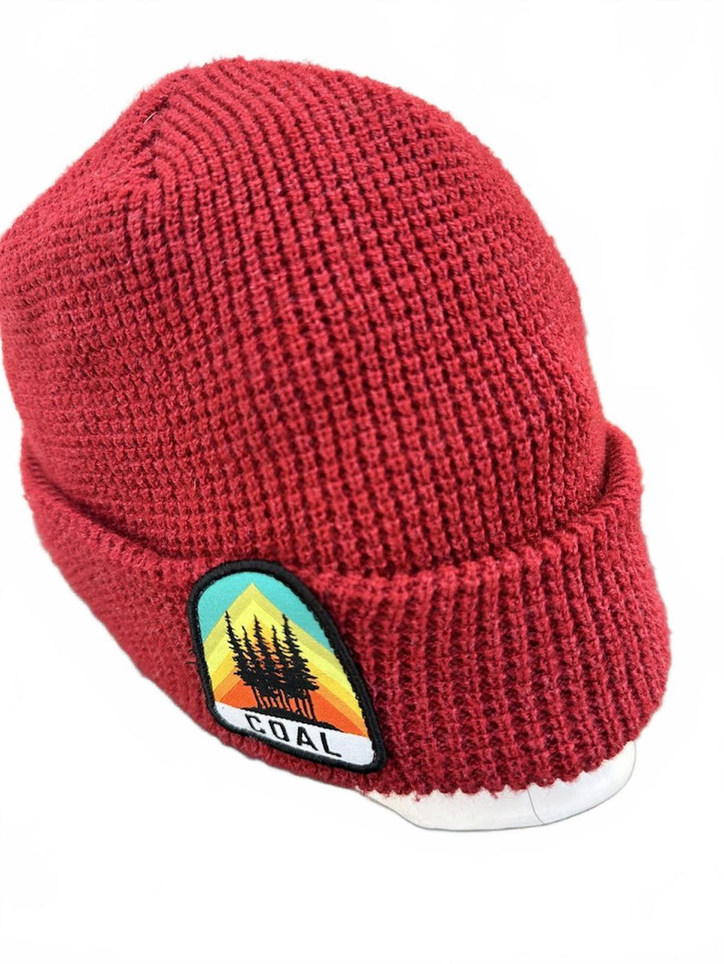 Red Waffle Knit Beanie Patch Logo
